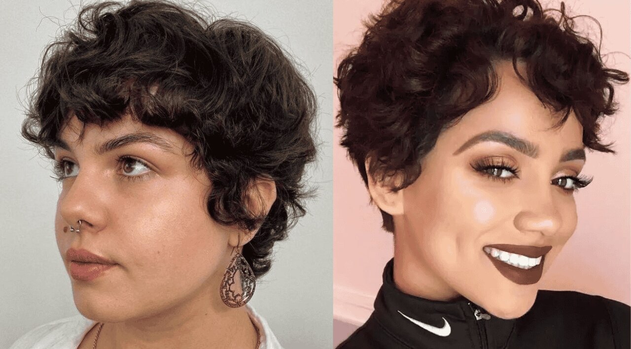 Pixie cut with curly bangs