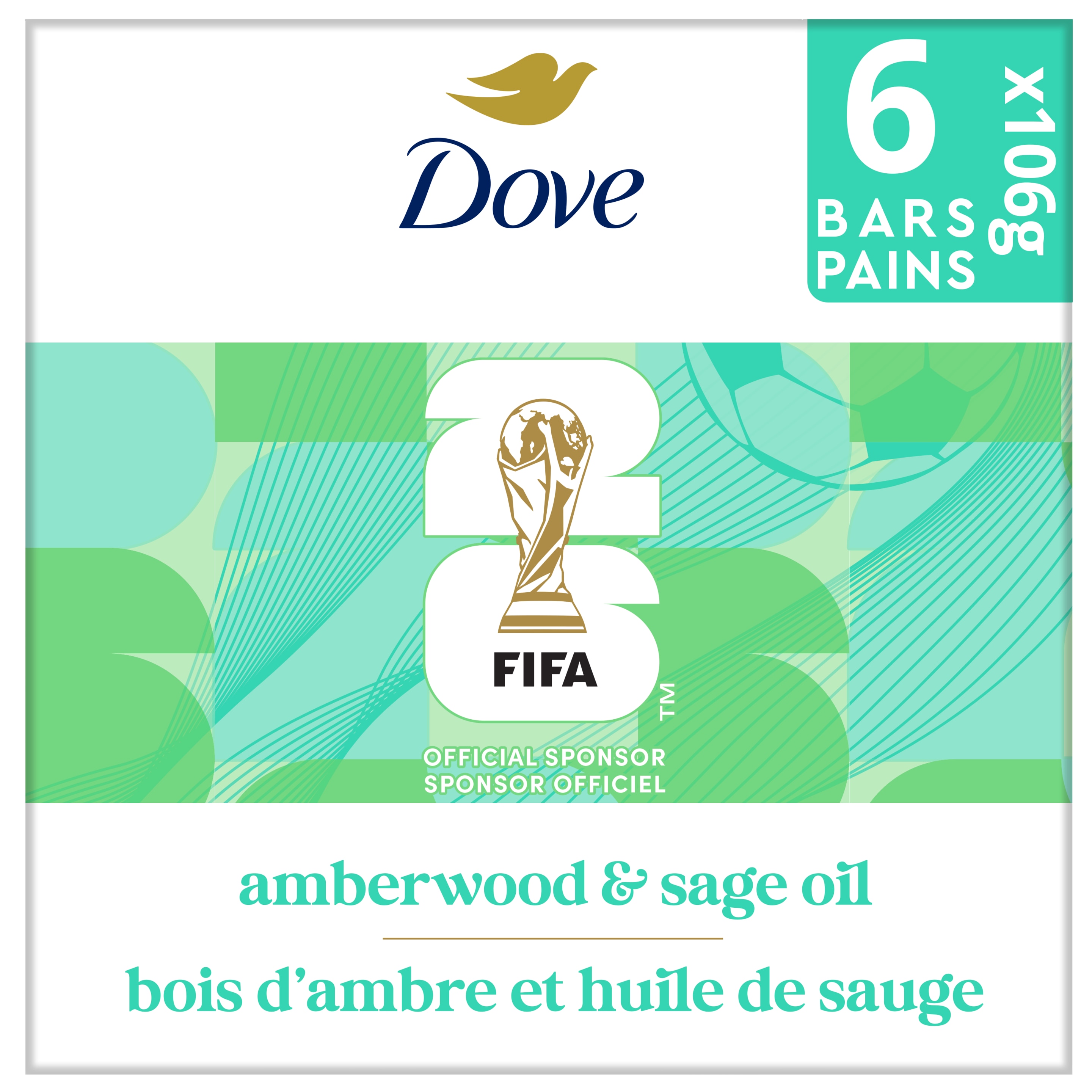 Pain de beauté Dove Édition limitée FIFA Bois d’ambre et huile de sauge pour une peau hydratée et douce packshot