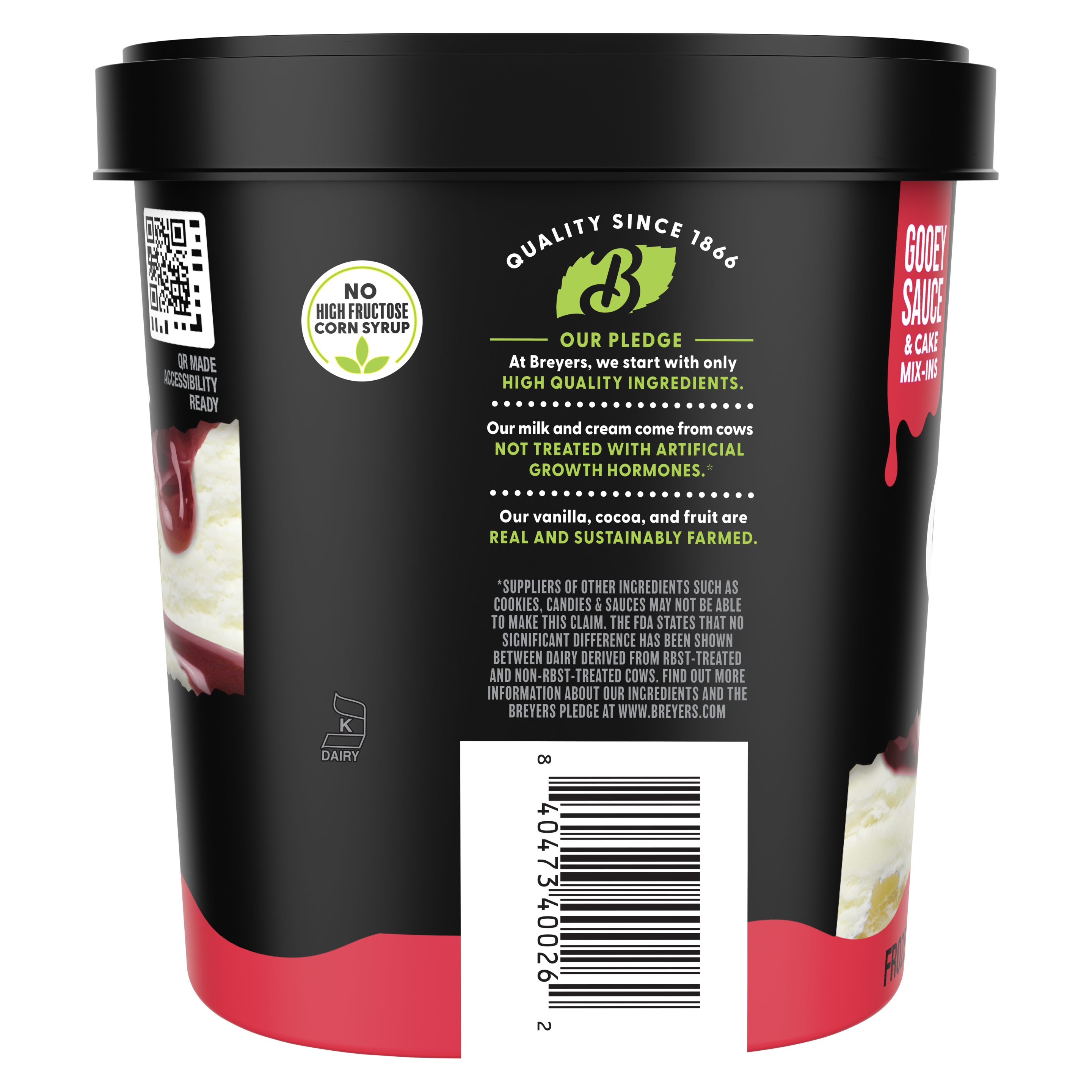 A visual showing the sid eof pack with our Breyers Pledge