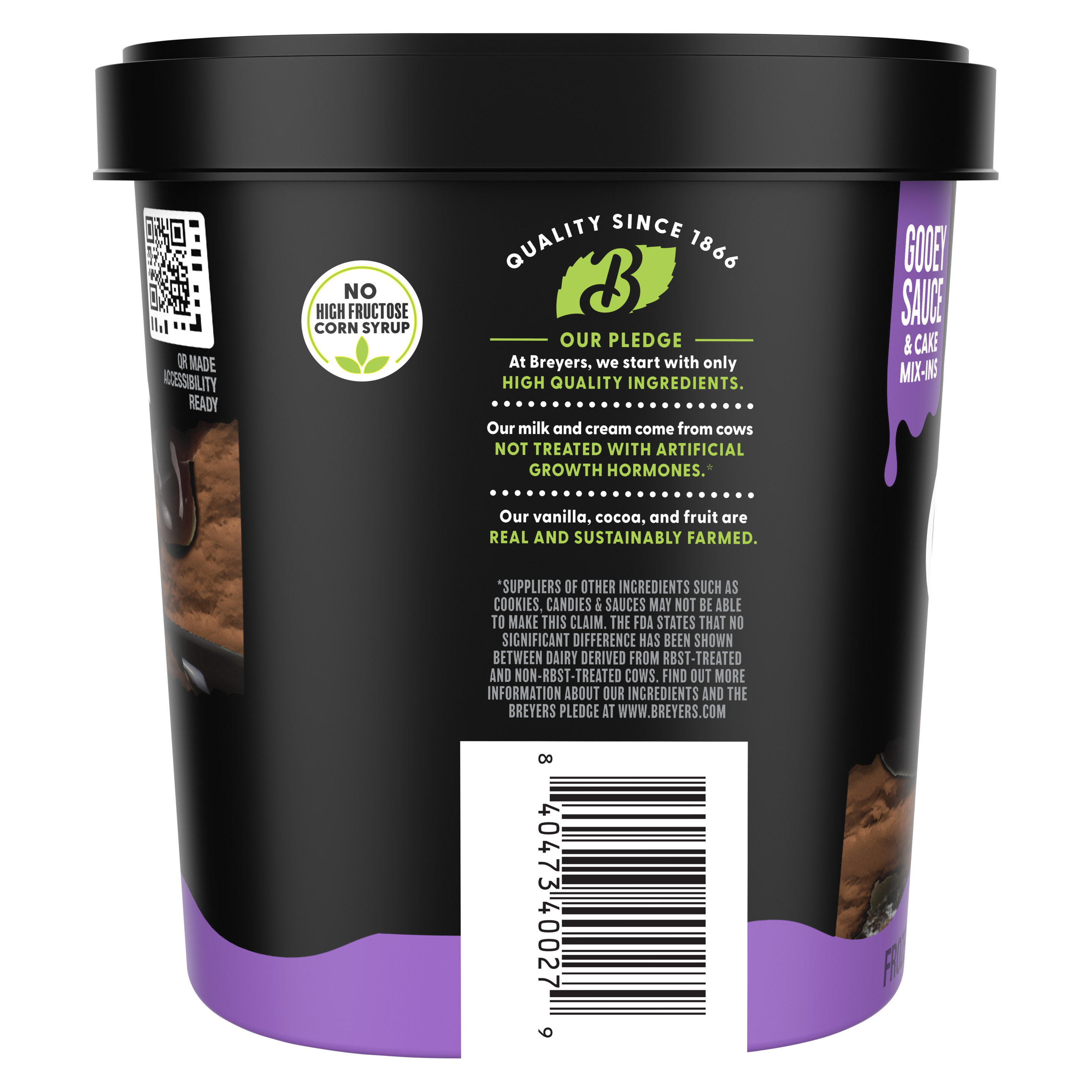 A visual showing the sid eof pack with our Breyers Pledge