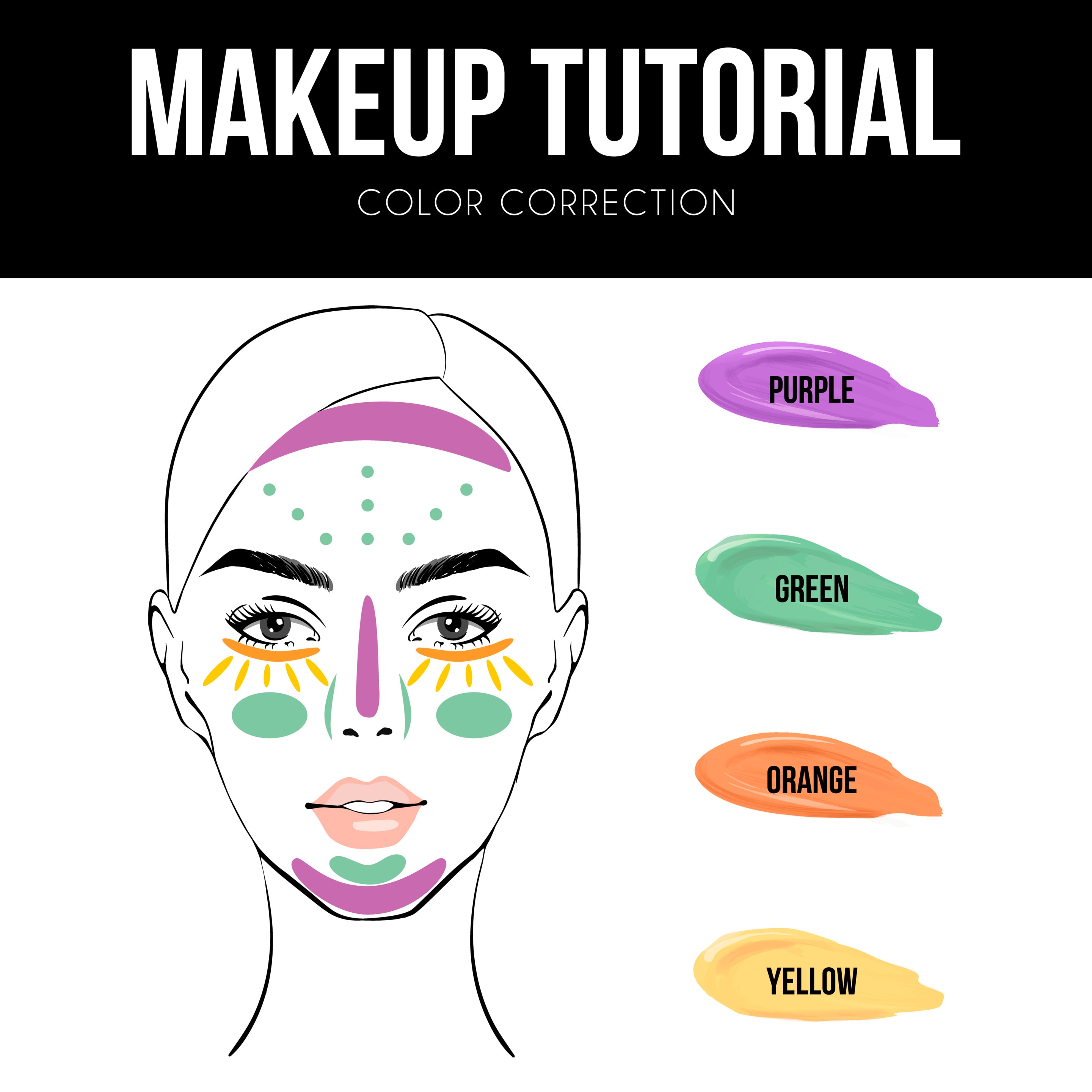 An infographic of color correction shades and placement.