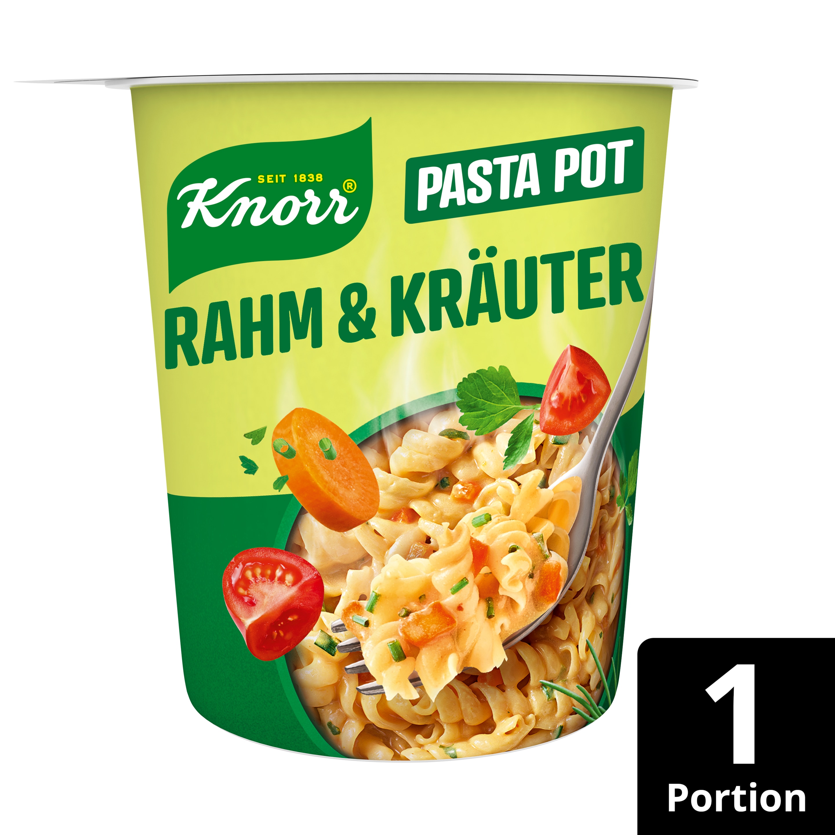 Knorr Pasta Snack Pot Rahm & Kräuter 62g Becher packshot