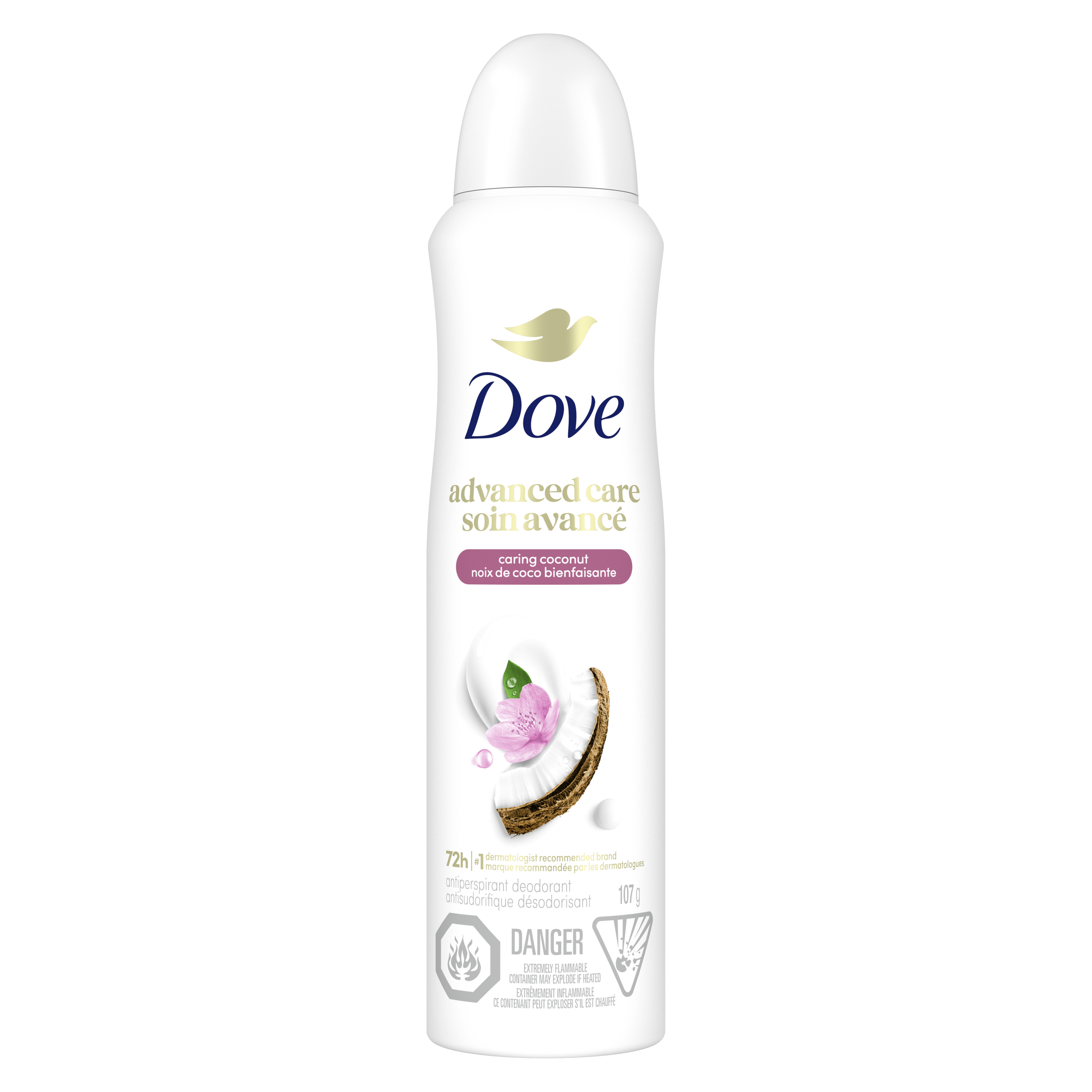 Advanced Care Antiperspirant Dry Spray Caring Coconut Scent Front of Pack packshot