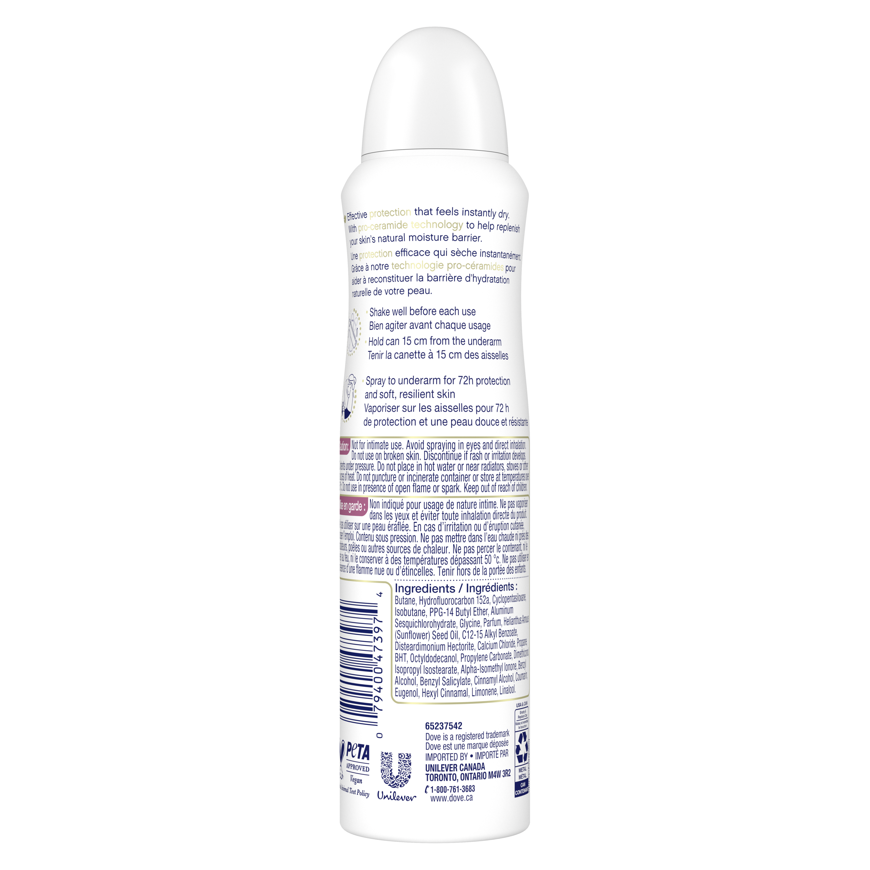 Advanced Care Antiperspirant Dry Spray Caring Coconut Scent Back of Pack