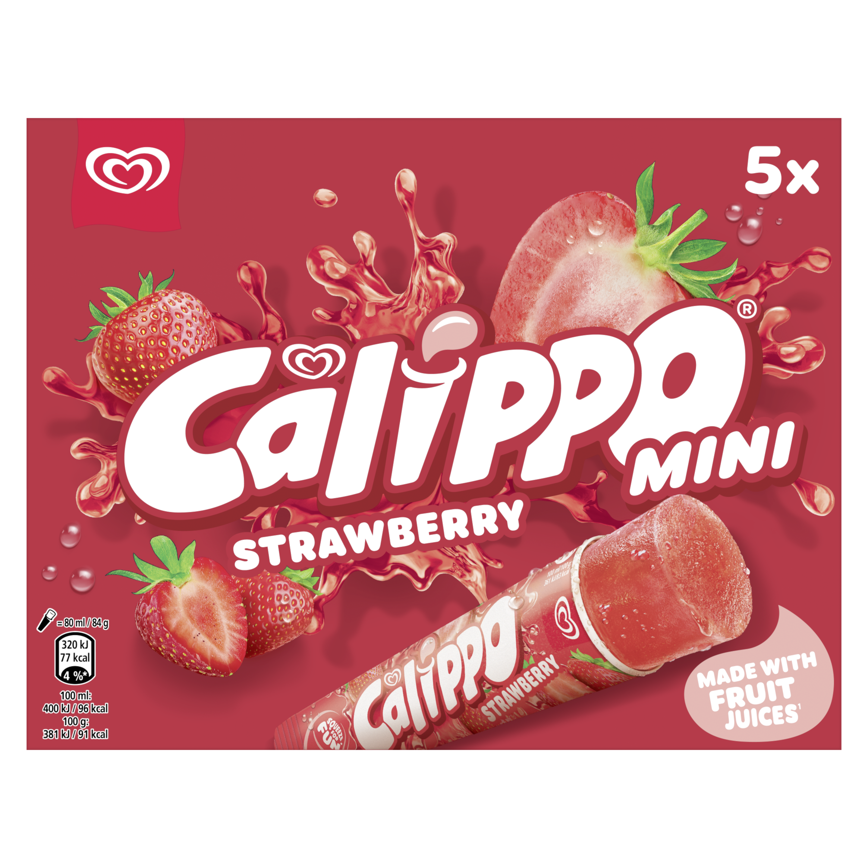 Heartbrand Calippo Mini Strawberry Ice Lollies ice pops 5x 80 ml packshot