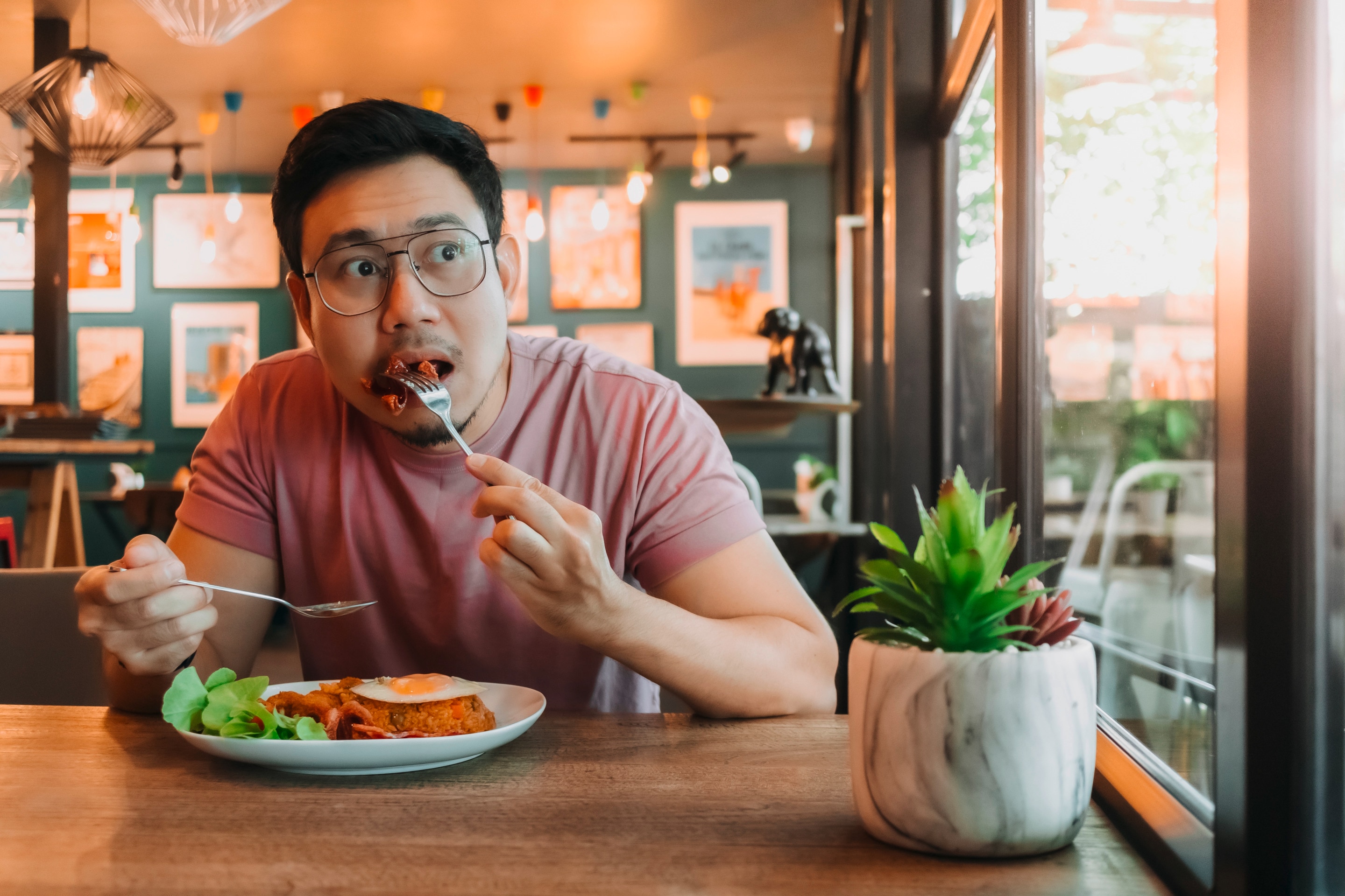Man eating a balanced meal.
