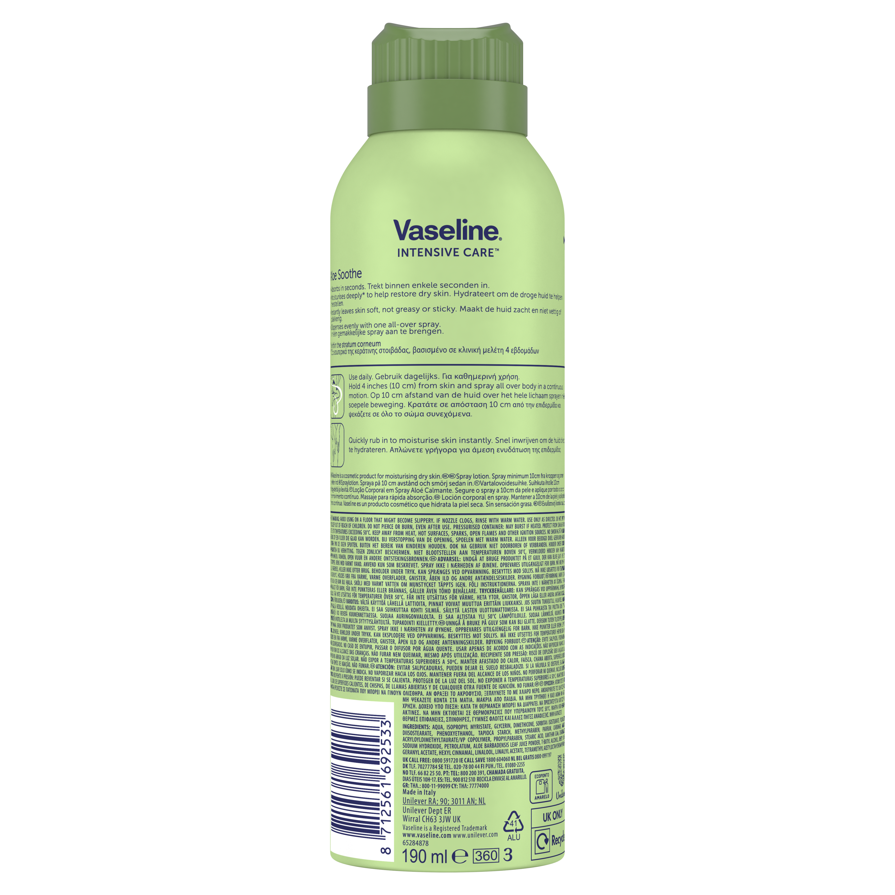 Vaseline Intensive Care Aloe Soothe Spray Moisturiser 190 ML packshot