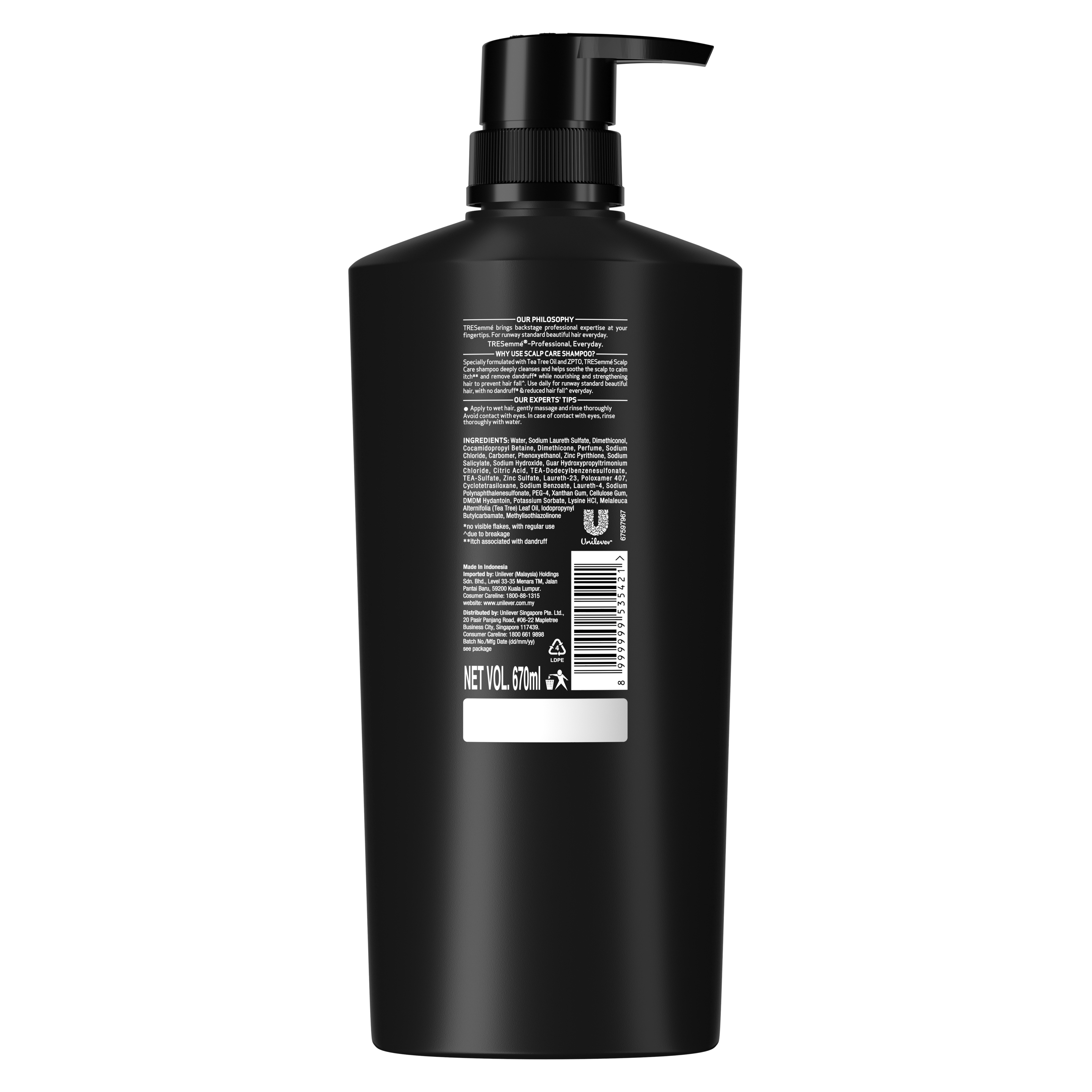 Back of shampoo pack TRESemmé Scalp Care shampoo 670ml