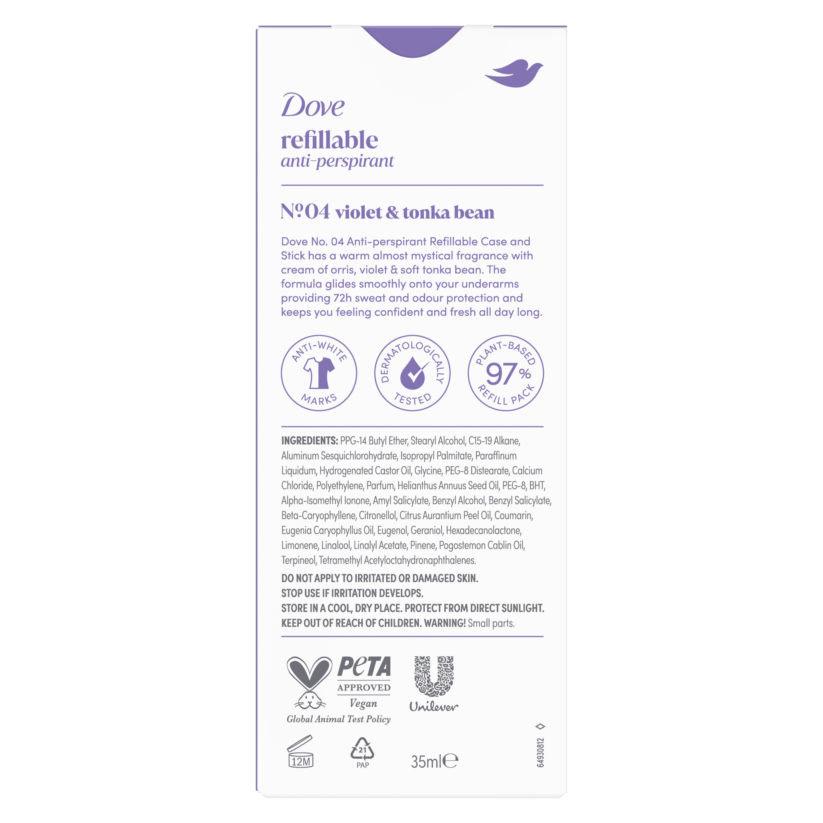 Dove 72hr Violet & Tonka Bean Deodorant Refill + Case Starter Kit 35ml