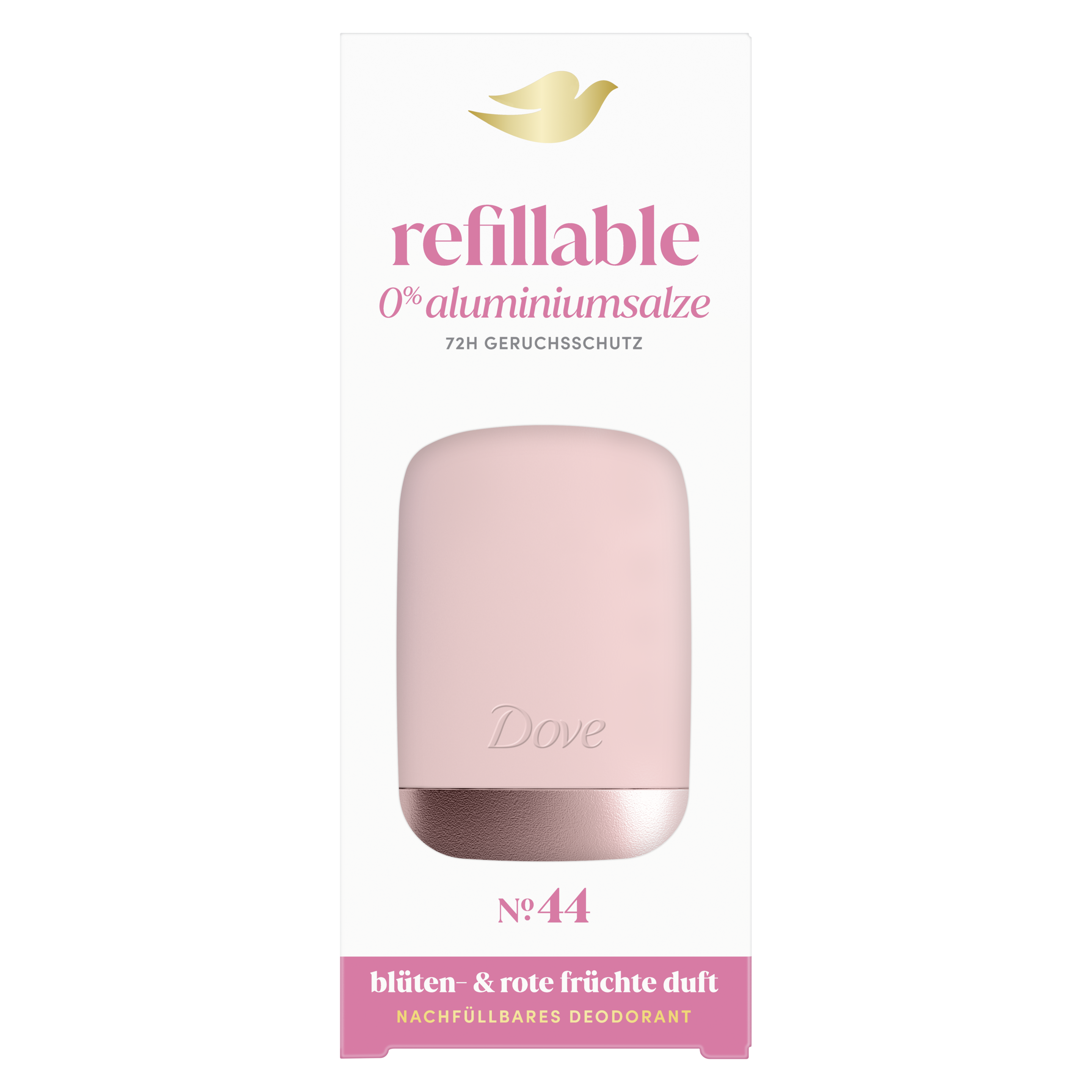 Dove nachfüllbares Anti-Transpirant No. 44 Blüten- & rote Früchte Duft Starter Set und Refill Deo Stick packshot