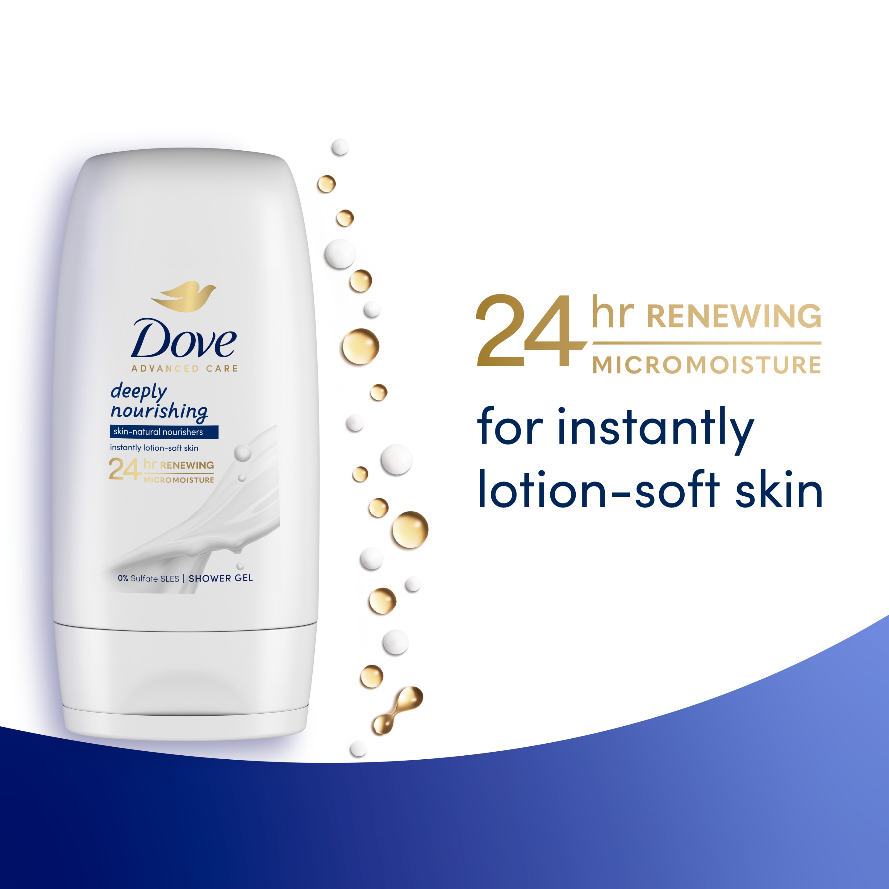 Dove Advanced Care Deeply Nourishing Body Cleanser shower gel with skin-natural nutrients Body Wash for instantly lotion-soft skin 55 ml packshot