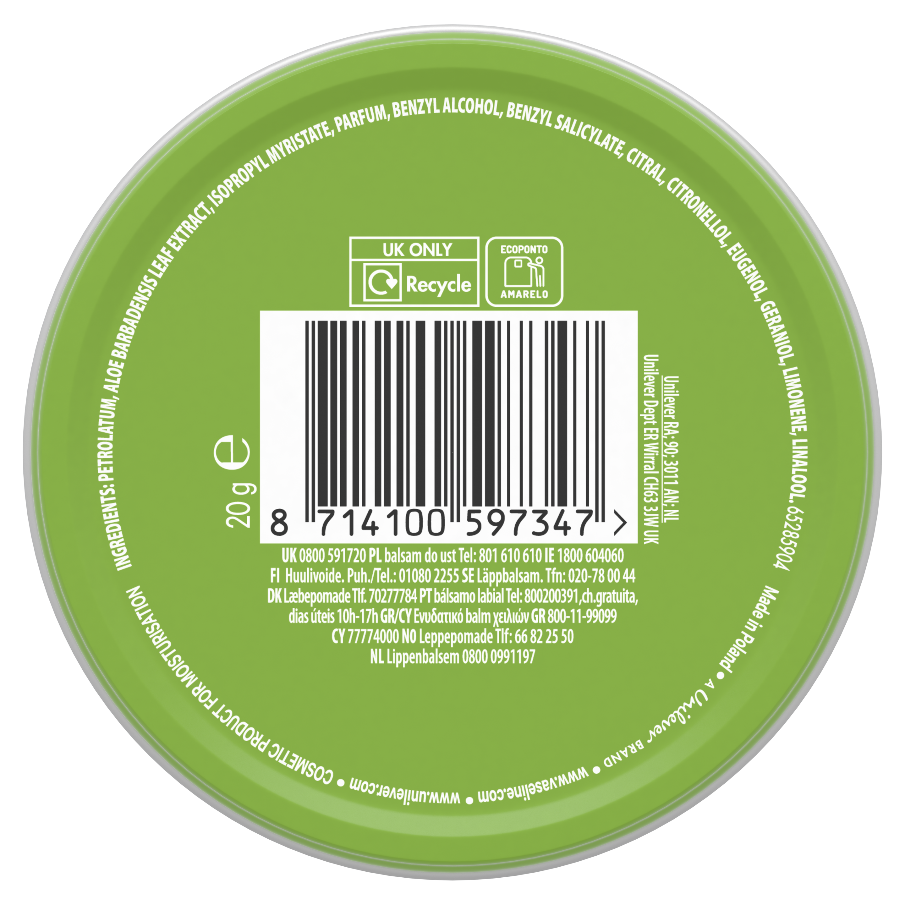 Vaseline Lip Therapy Aloe Vera Lip Tin 20g packshot