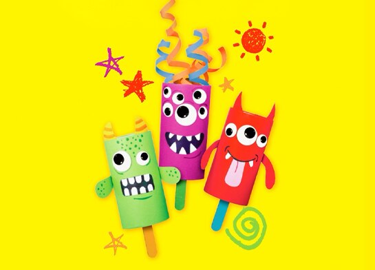 Halloween Popsicle Stick Monsters made of empty toilet rolls