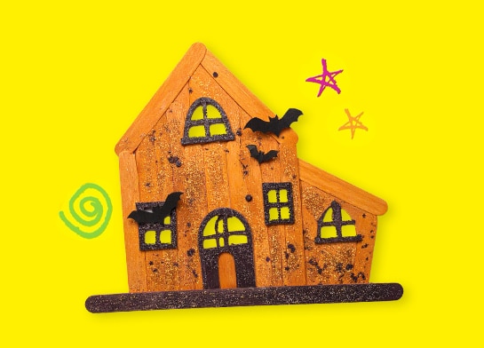 Halloween Haunted House made of Popsicle Sticks