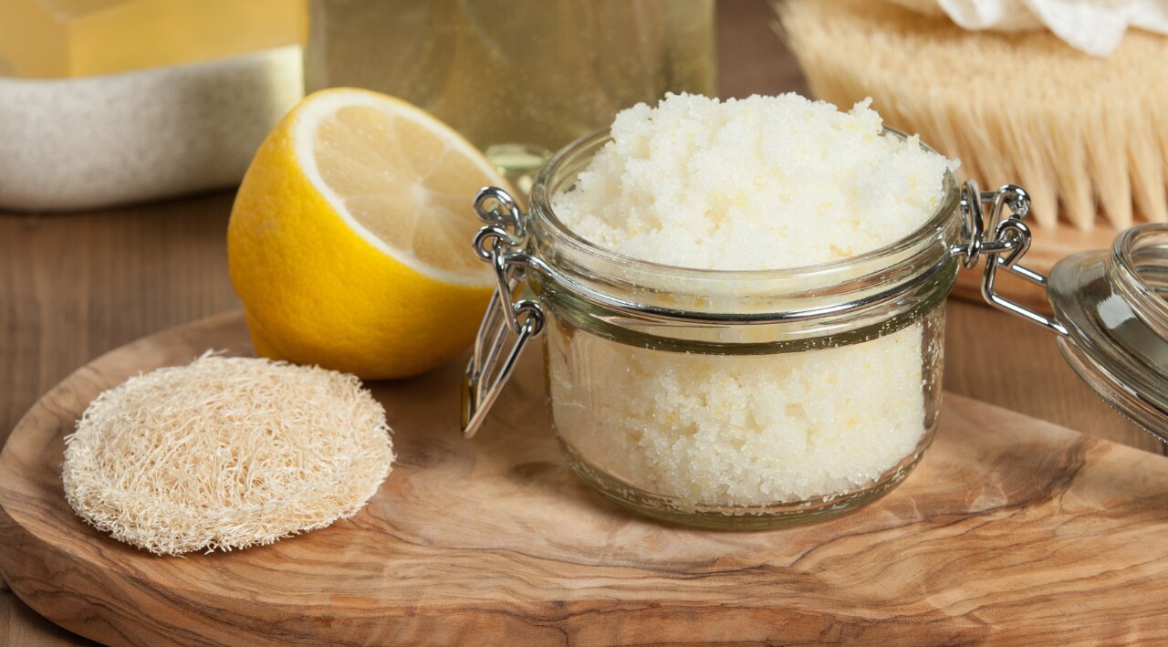 4. Sugar + Lemon Juice + Olive Oil Scrub