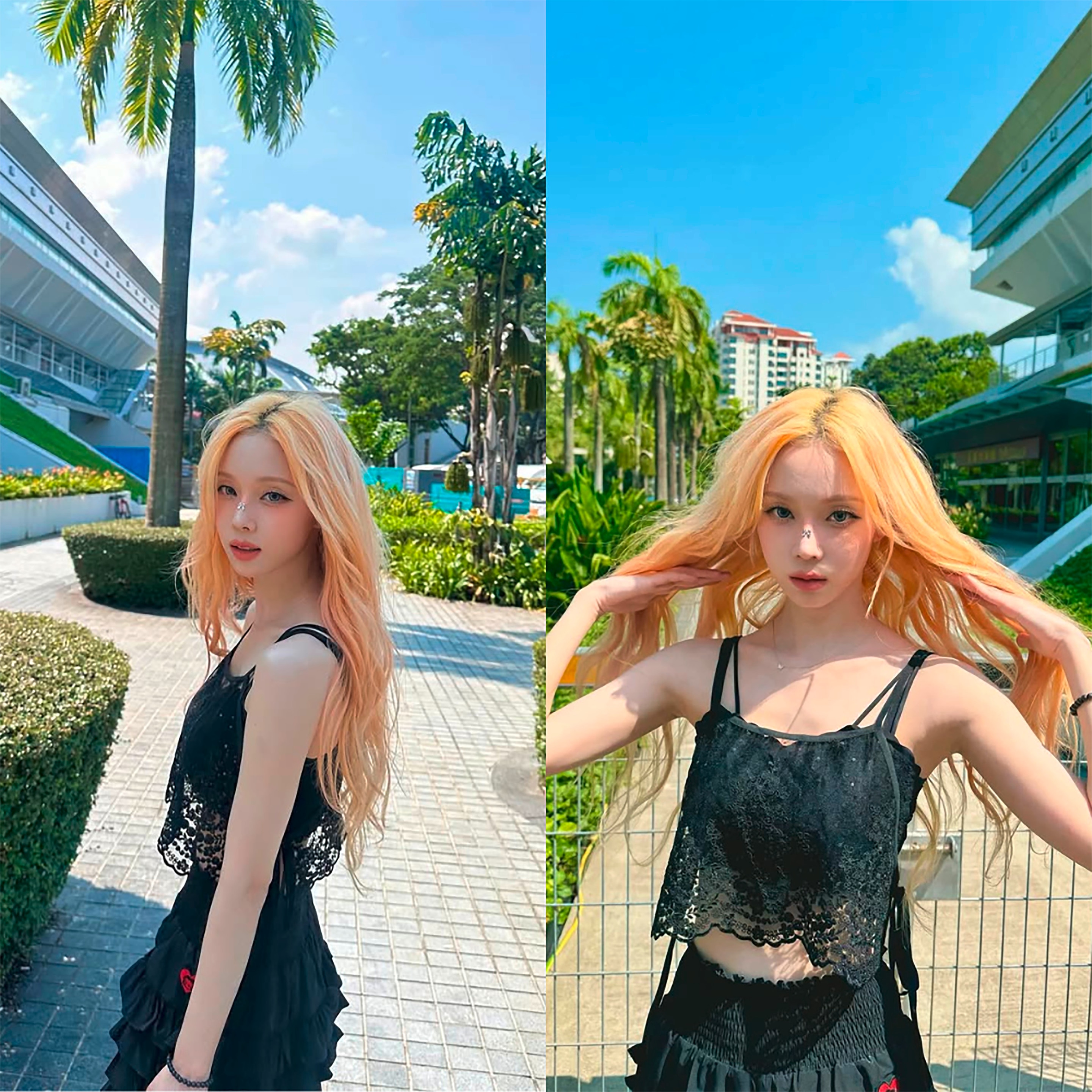 K-pop singer with pastel yellow hair.