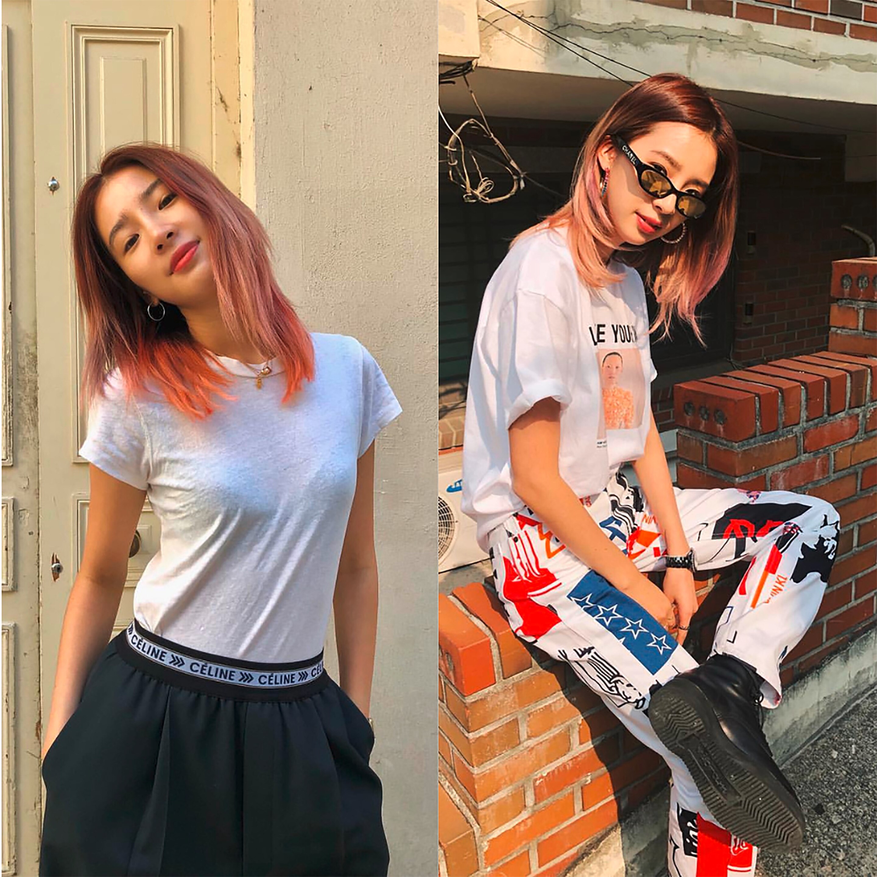 Model with multi-colored hair.