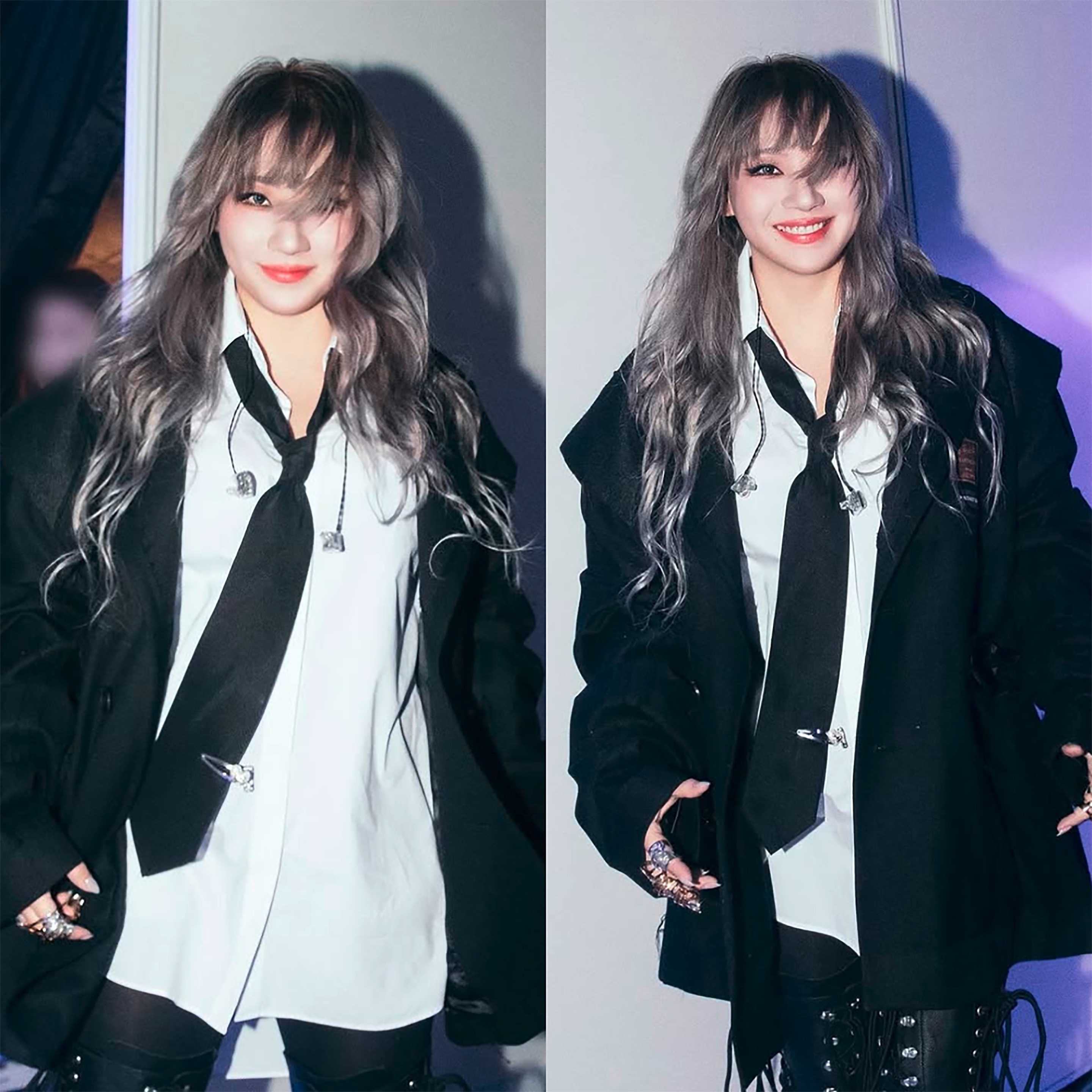 Female K-pop idol with gray hair.