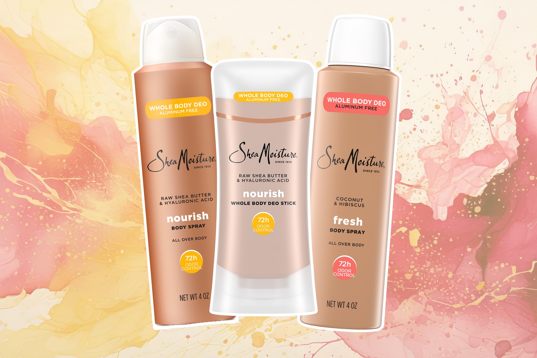 Lineup of SheaMoisture deodorants for women with strong odor