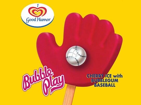 Cherry Ice baseball glove with a bubblegum baseball