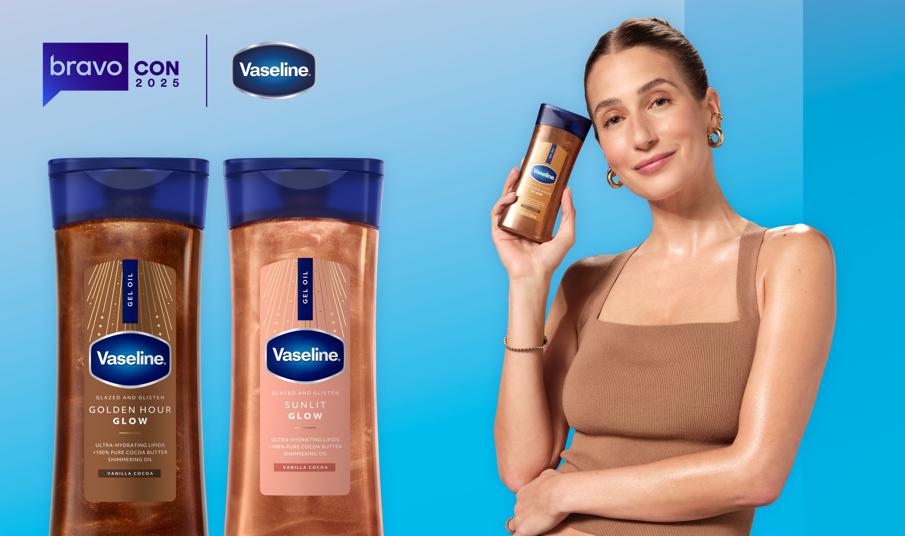 Amanda Batula holdig Vaseline shimmer gel oil