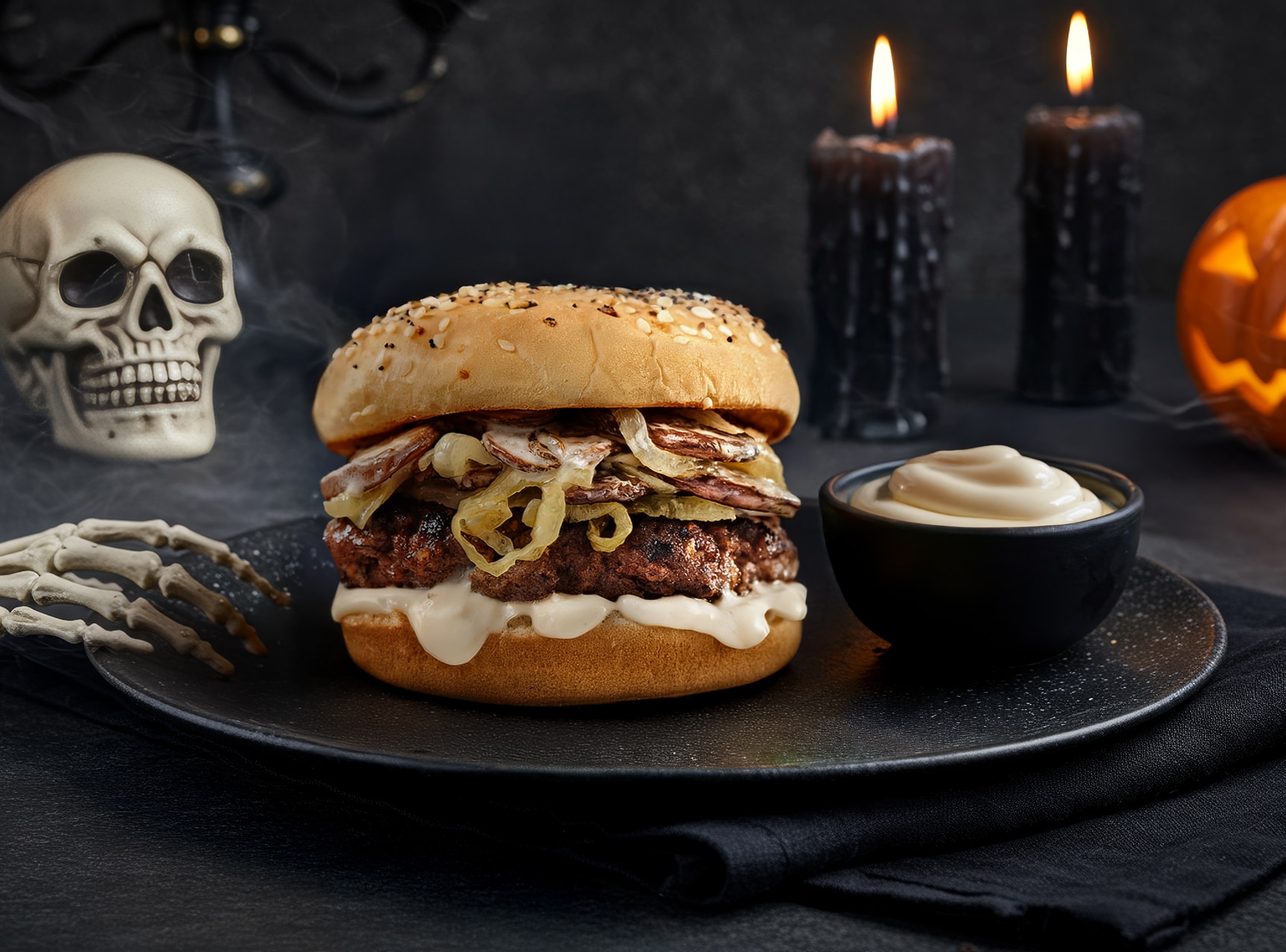 Juicy Garlic Burger with Mushrooms & Onions