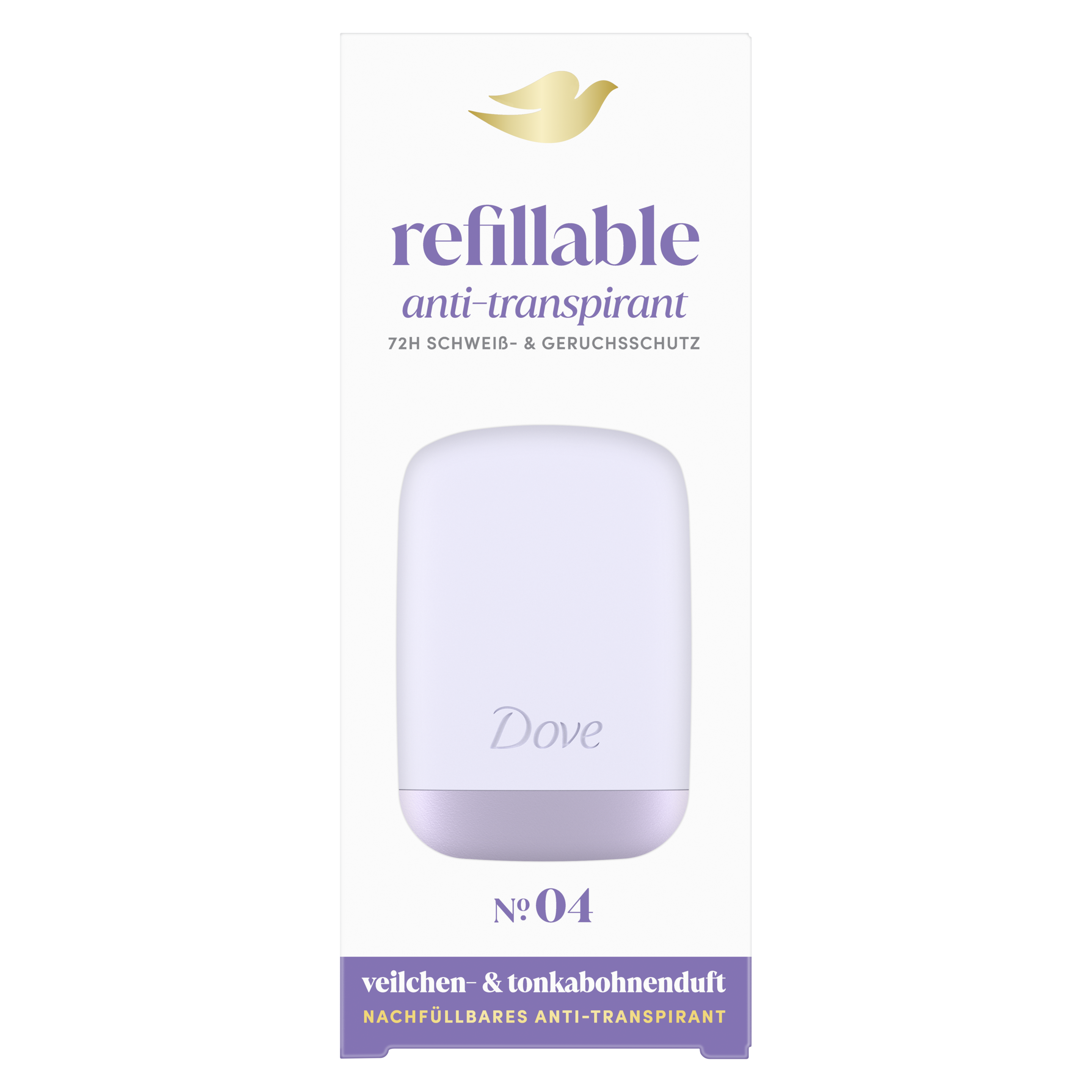 Dove nachfüllbares Anti-Transpirant No. 04 Veilchen und Tonkabohne Starter Set und Refill Deo Stick packshot