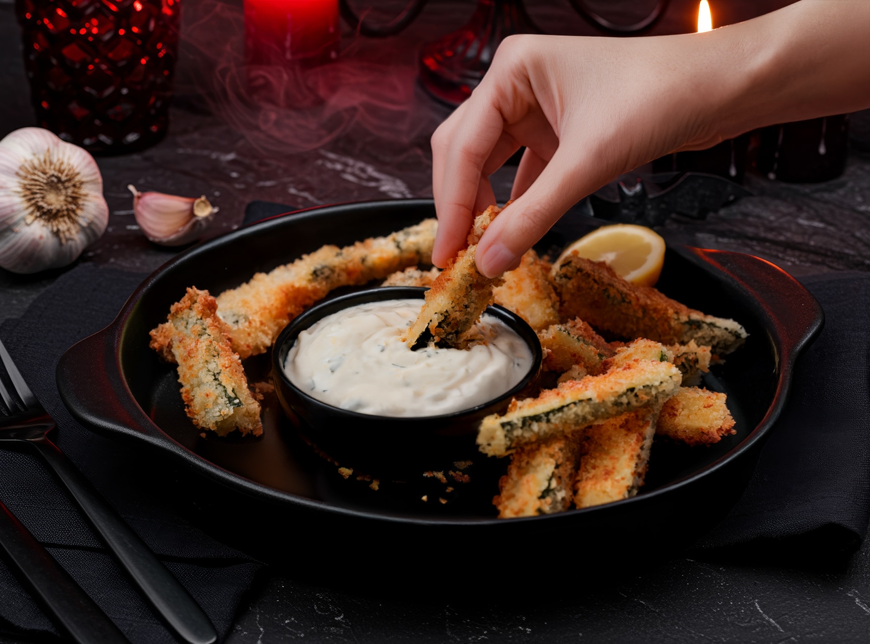 Baked Zucchini Fries with Garlic Herb Sauce