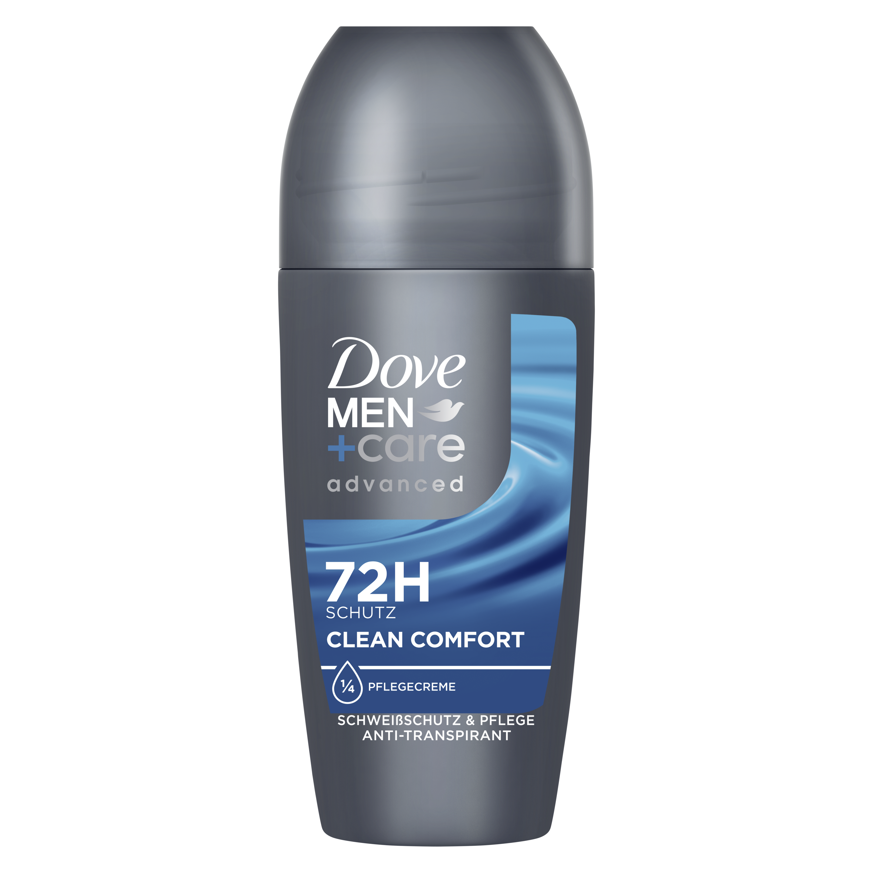 MEN+care advanced Anti-Transpirant Roll-On Clean Comfort in einem grau-türkisen Design packshot