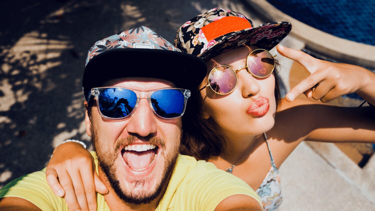 Young couple wearing hats with no sign of head sweat