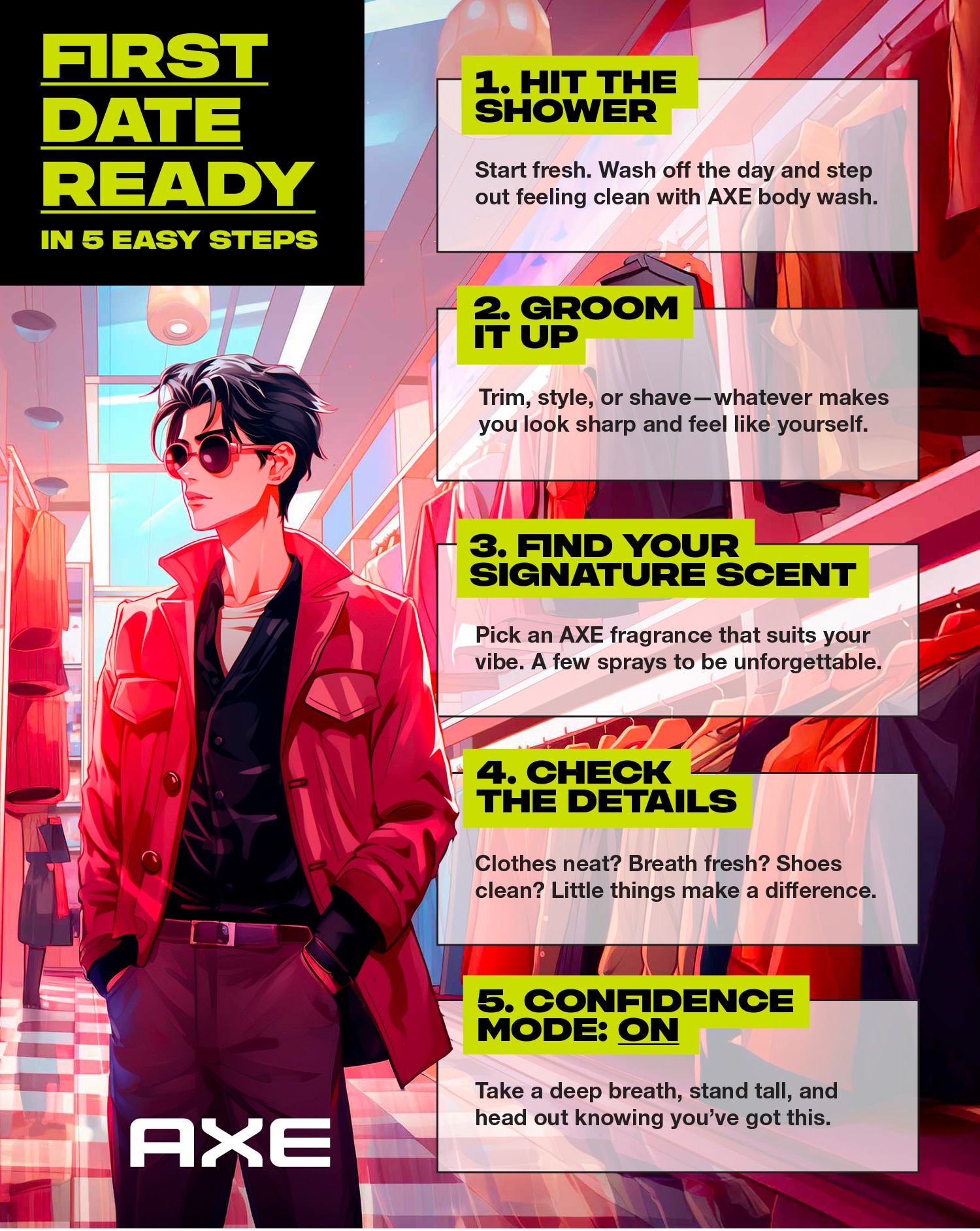 Infographic with 5 steps on how to prepare for a first date