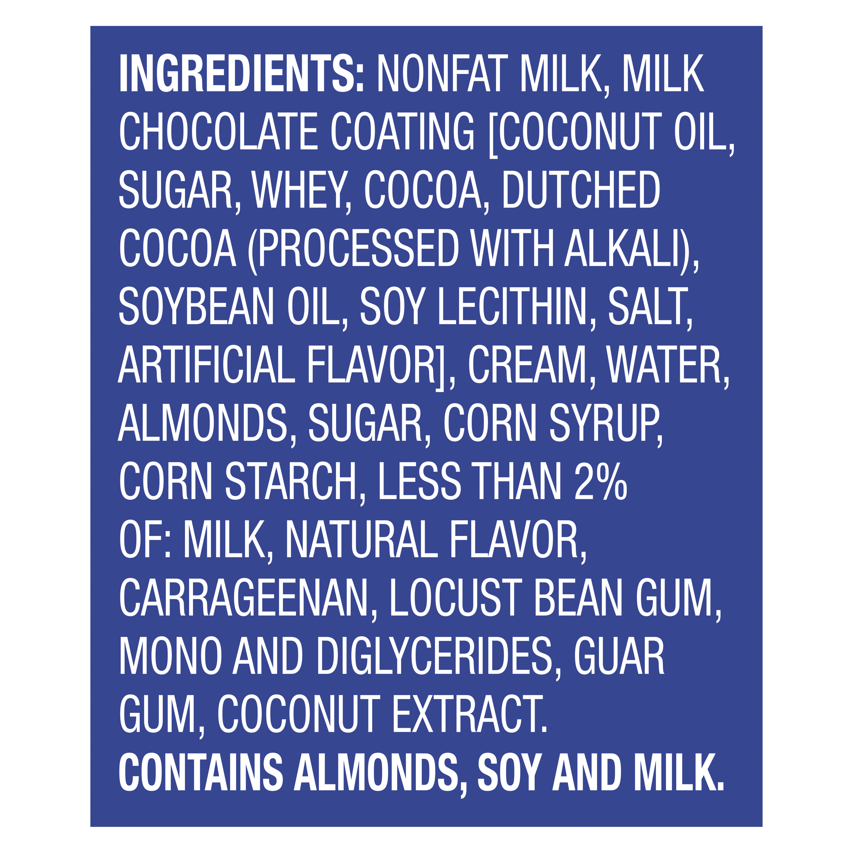 A 6 pack carton of  Almond Joy Ice Cream Bars Ingredient List