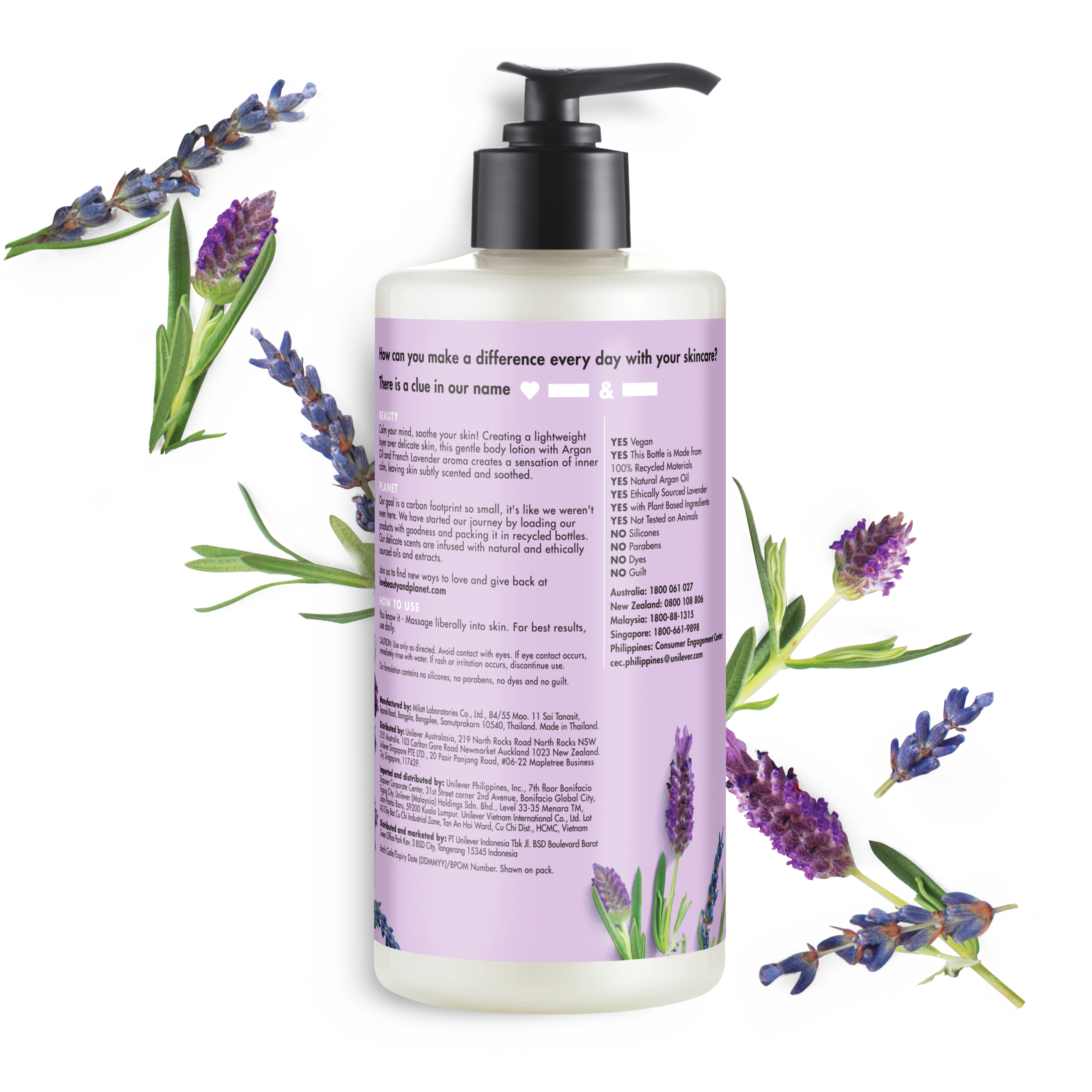 Back of body lotion pack Love Beauty and Planet Argan Oil & Lavender Body Lotion Argan Oil & Lavender Soothe & Serene 13.5ml