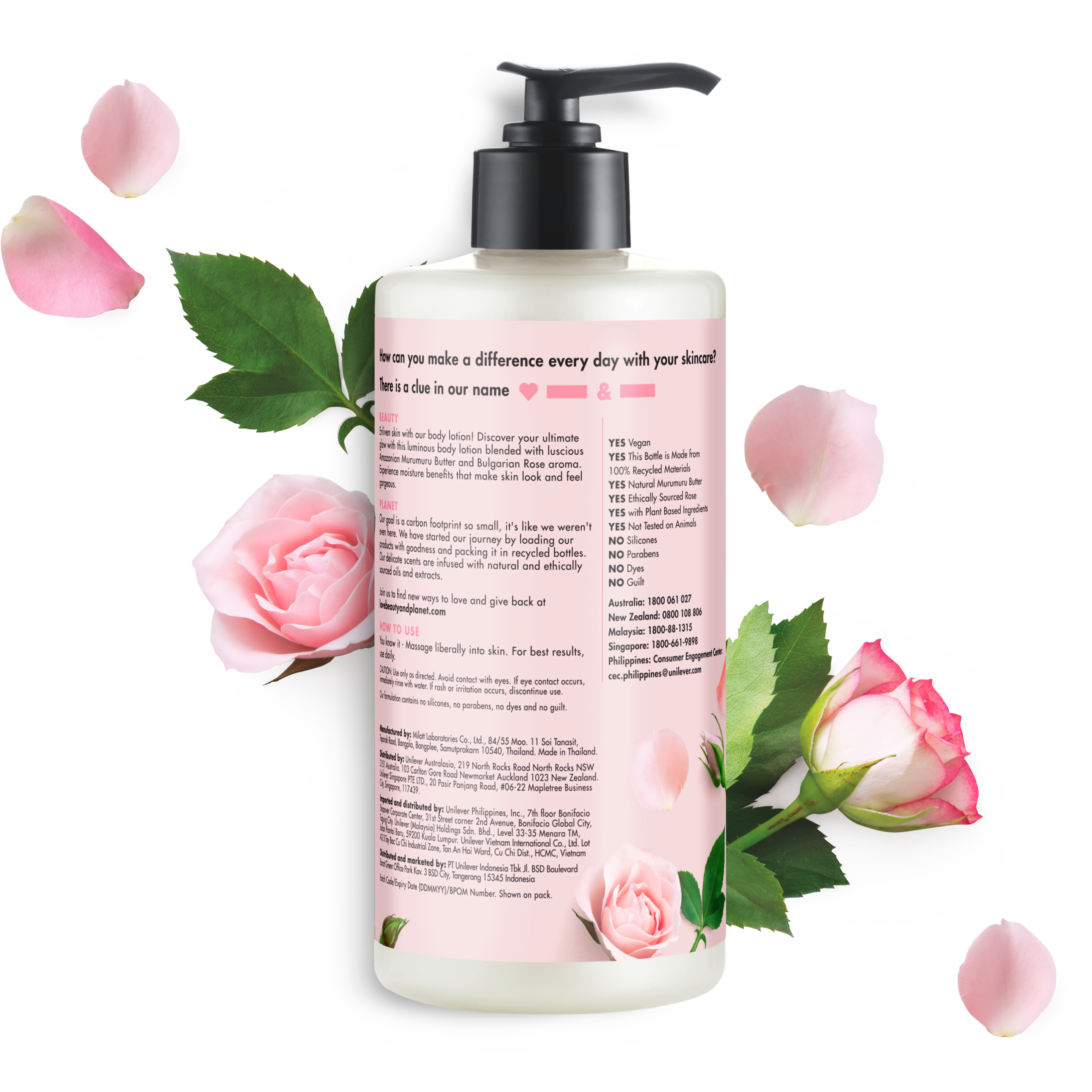 Back of body lotion pack Love Beauty Planet Murumuru Butter & Rose Body Lotion Delicious Glow 13.5ml