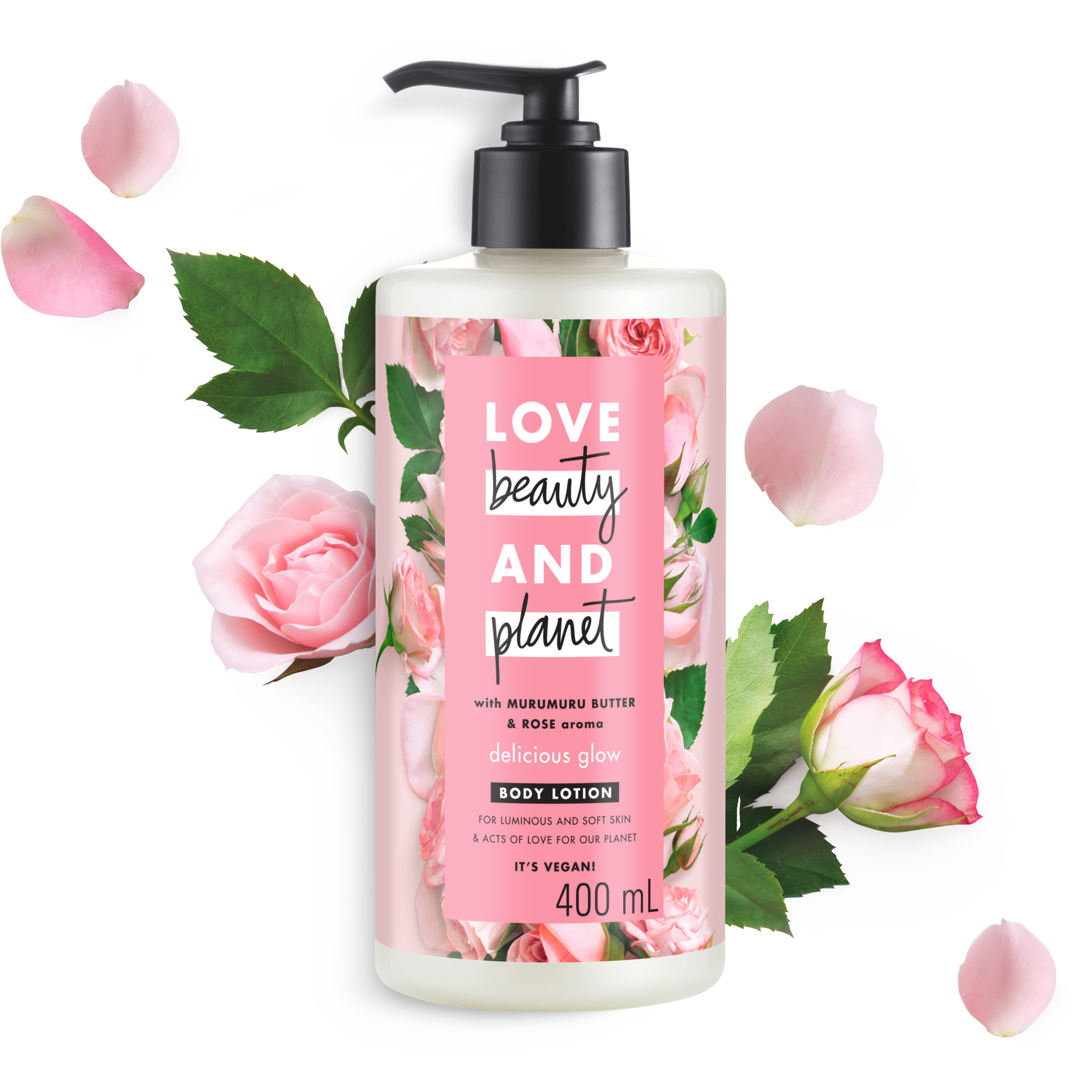Front of body lotion pack Love Beauty Planet Murumuru Butter & Rose Body Lotion Delicious Glow 13.5ml