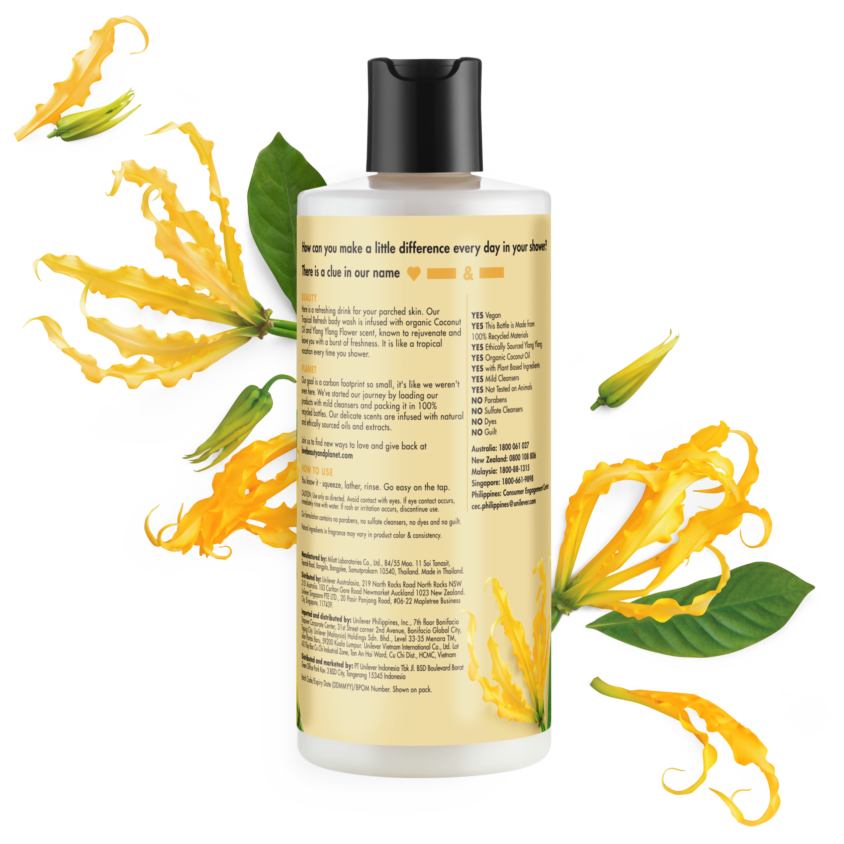 Back of body wash pack Love Beauty Planet Coconut & Ylang Ylang Body Wash Tropical Hydration 16ml