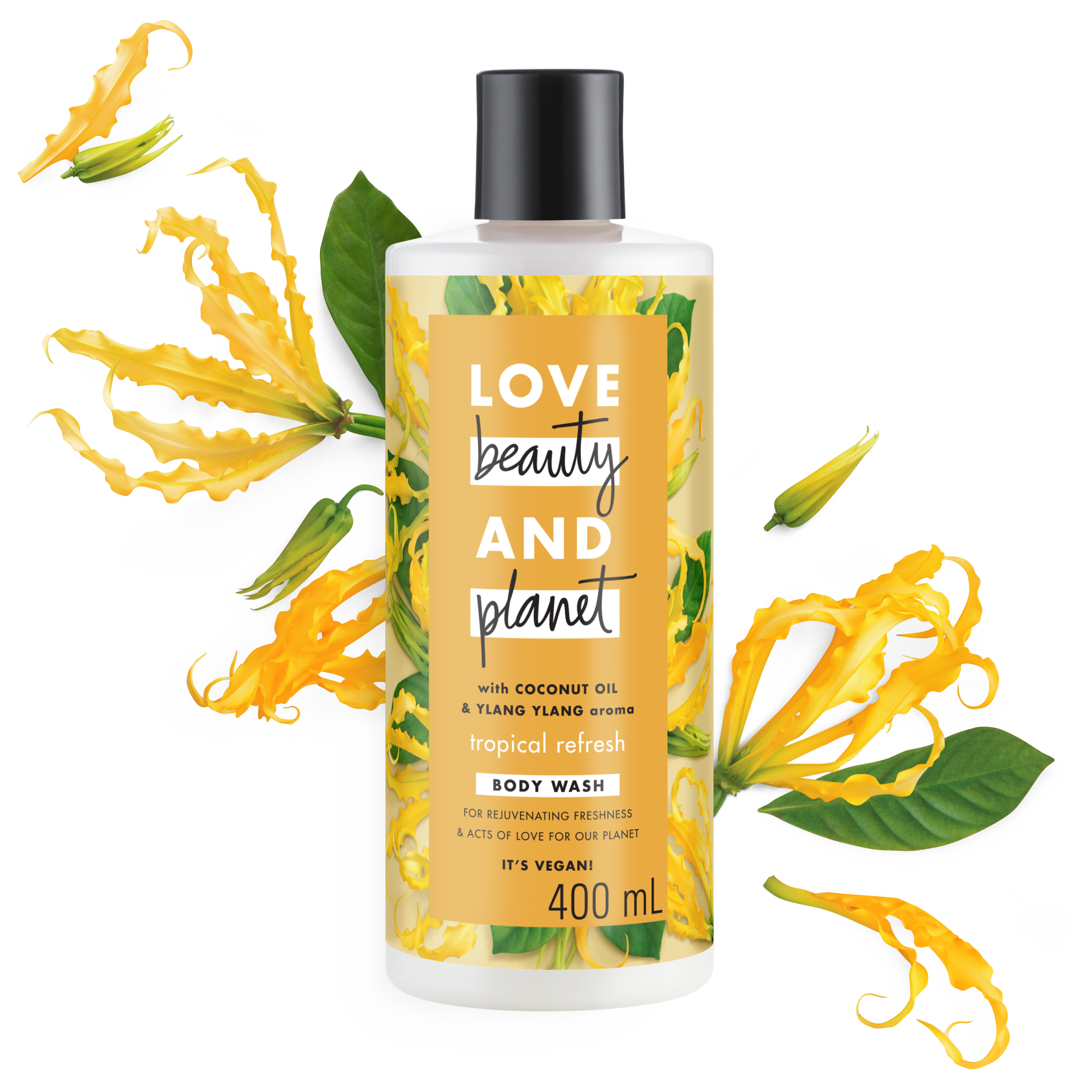 Front of body wash pack Love Beauty Planet Coconut & Ylang Ylang Body Wash Tropical Hydration 16ml