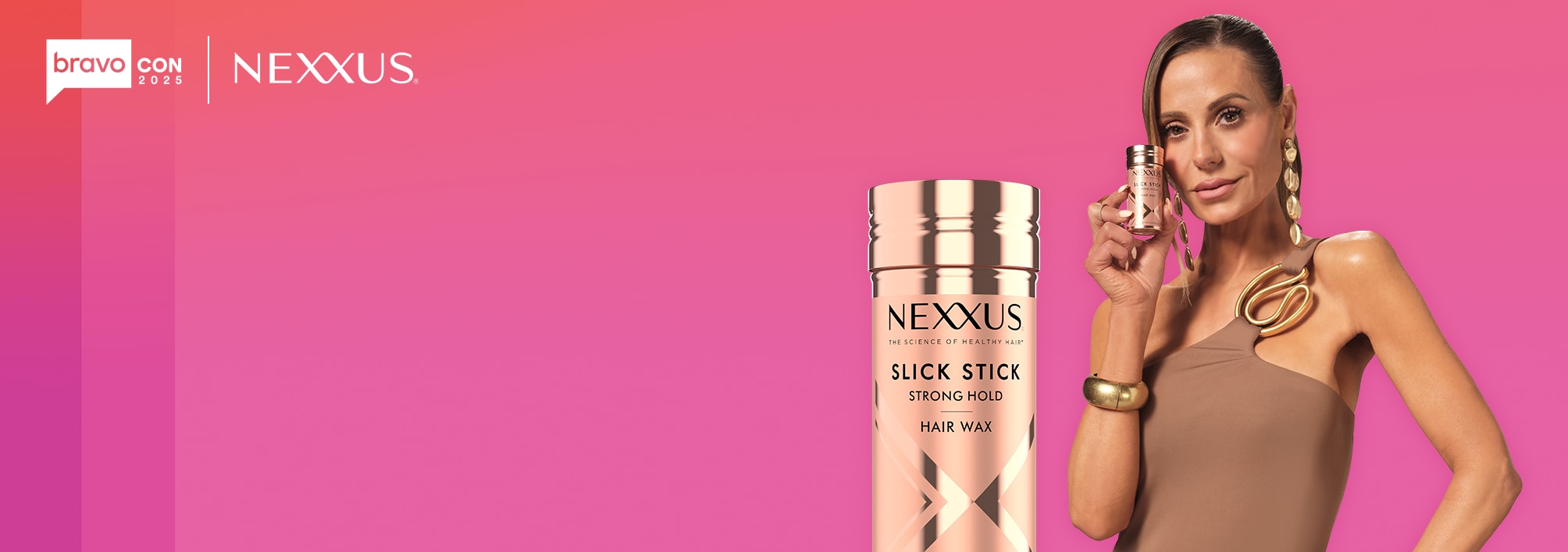 Dorit Kemsley holding Nexxus Slick Stick