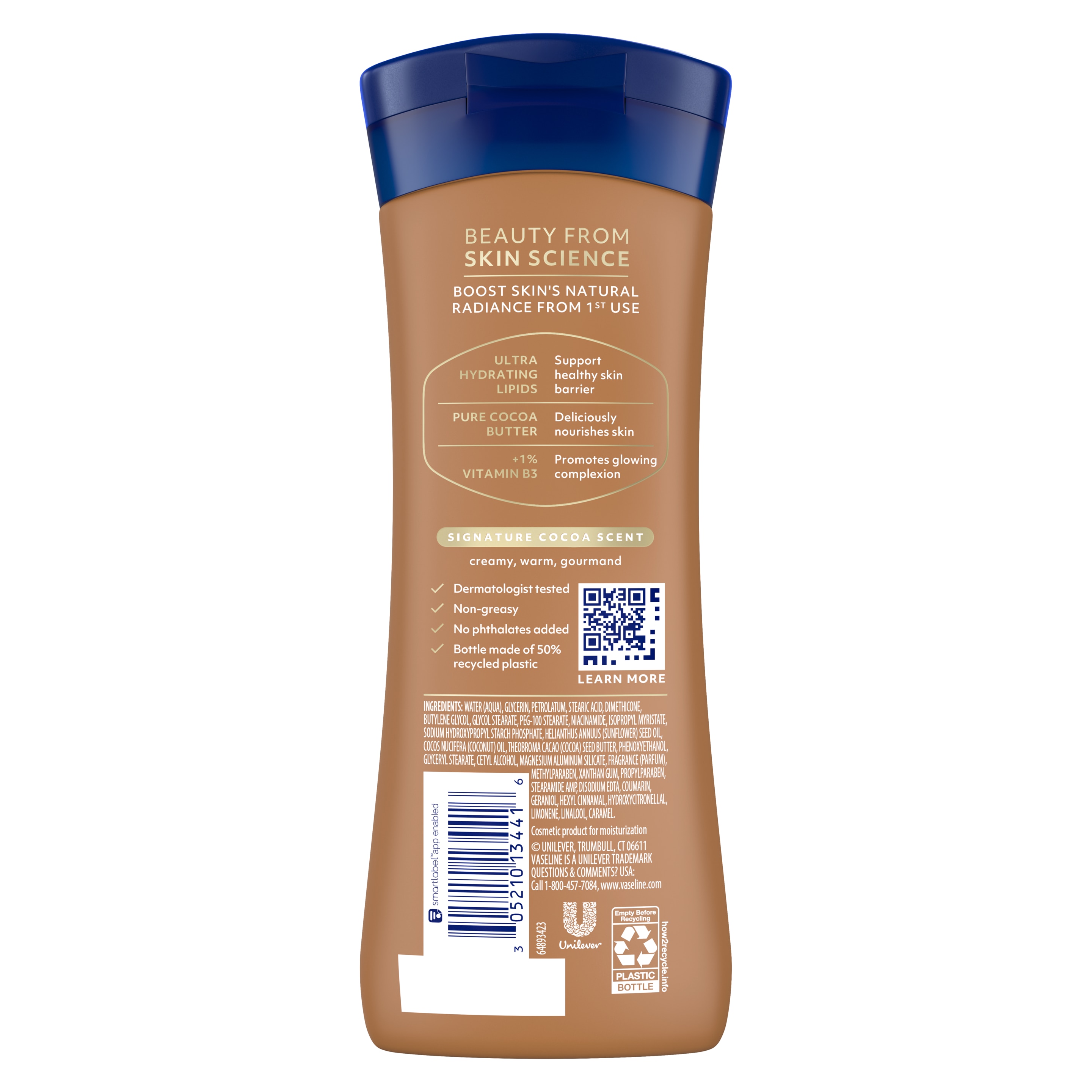 Vaseline® Intensive Care™ Cocoa Radiant Lotion back of pack