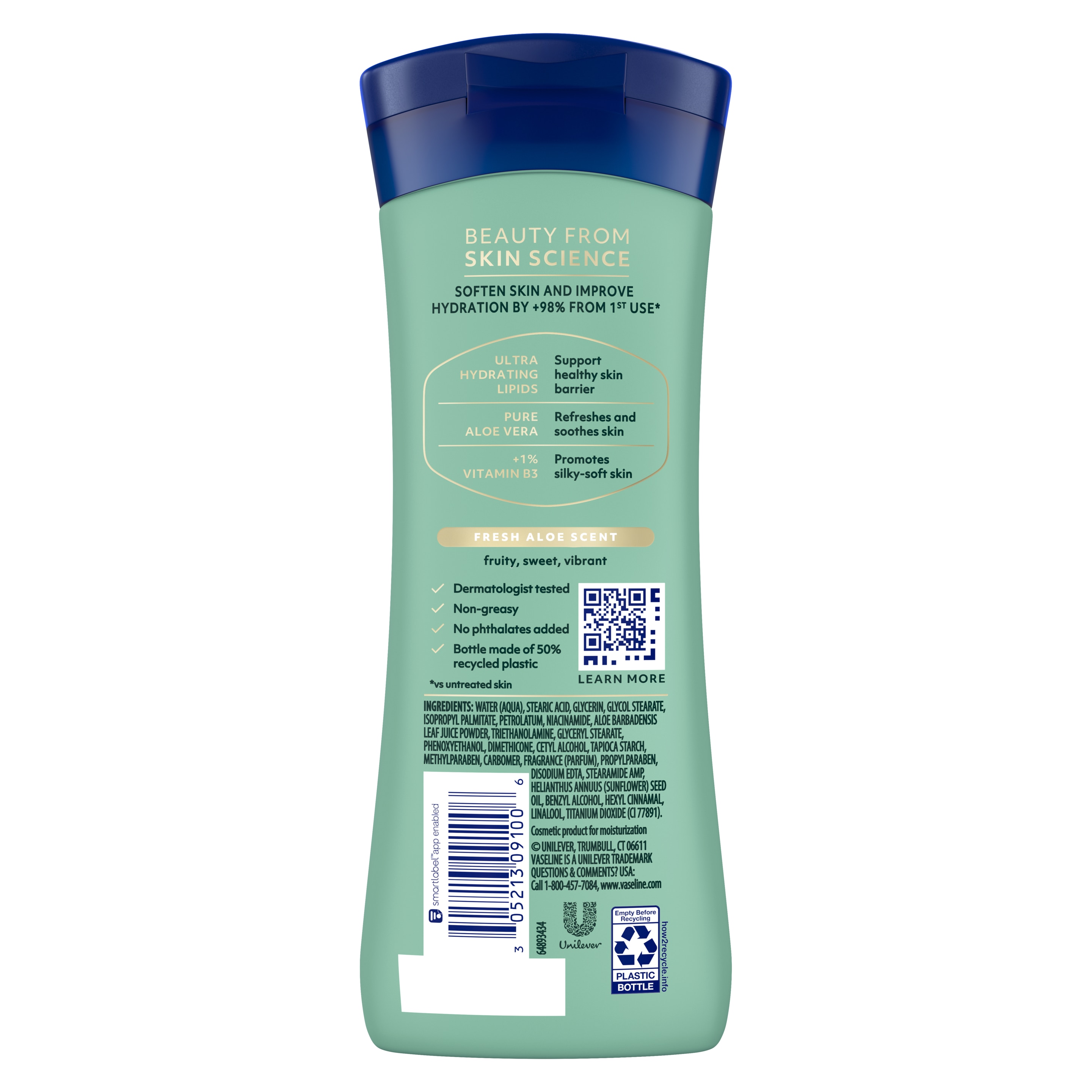 Vaseline® Intensive Care™ Soothing Hydration Lotion back of pack