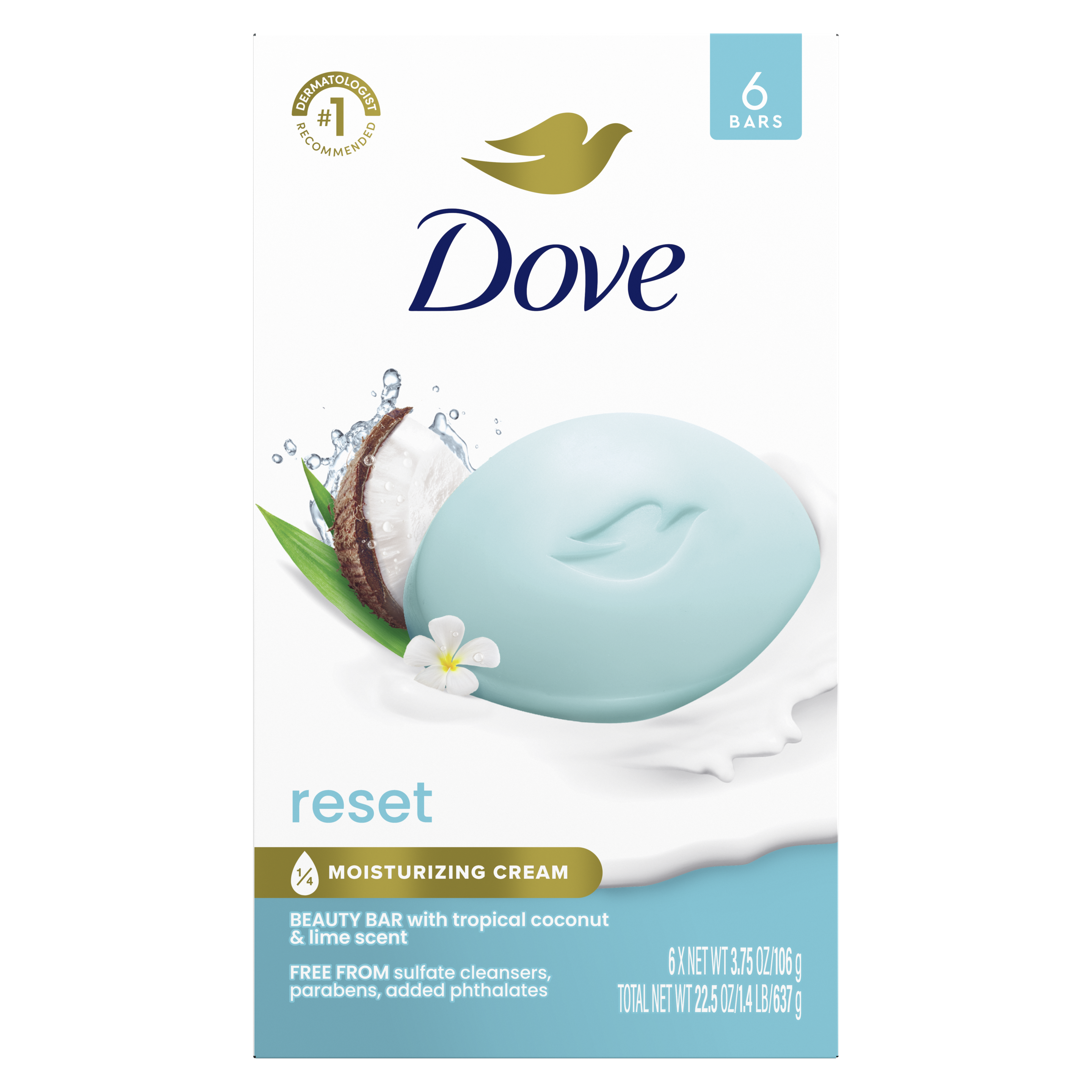 Dove Reset Beauty Bar 3.75oz 6pk packshot