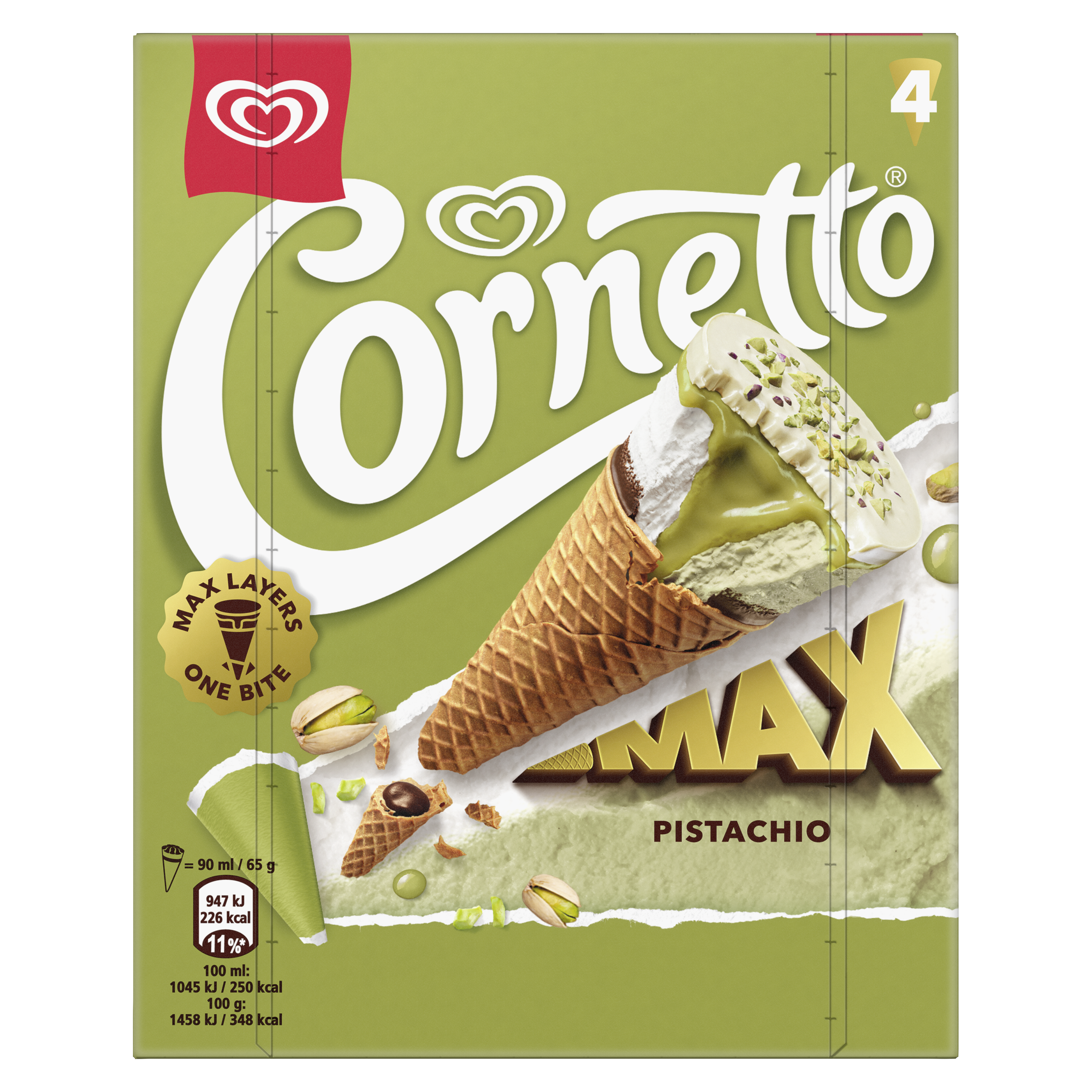 Cornetto MAX Pistachio Ice Cream Cones  4x 90 ml packshot