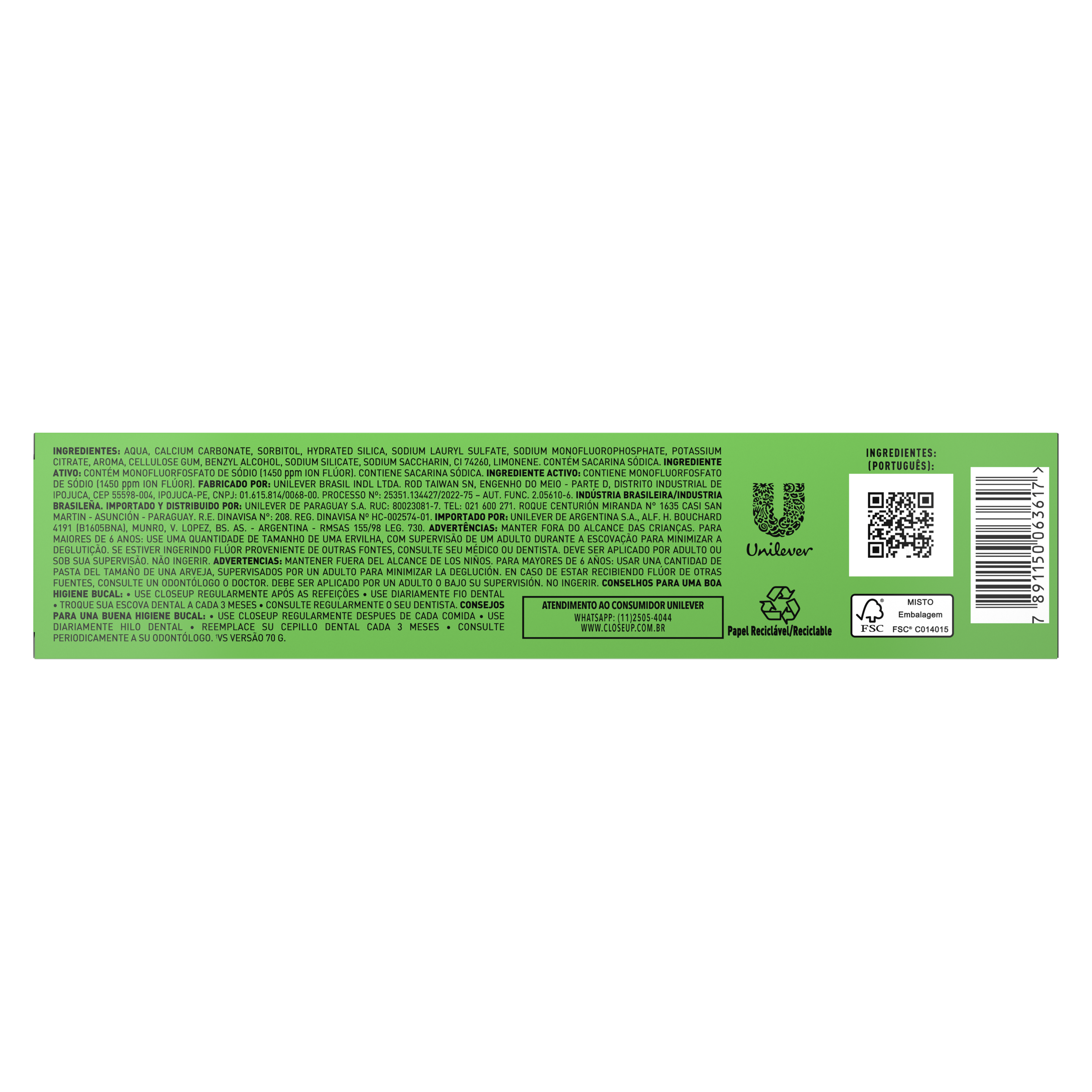 Creme dental Closeup Tripla Proteção Menta 70g