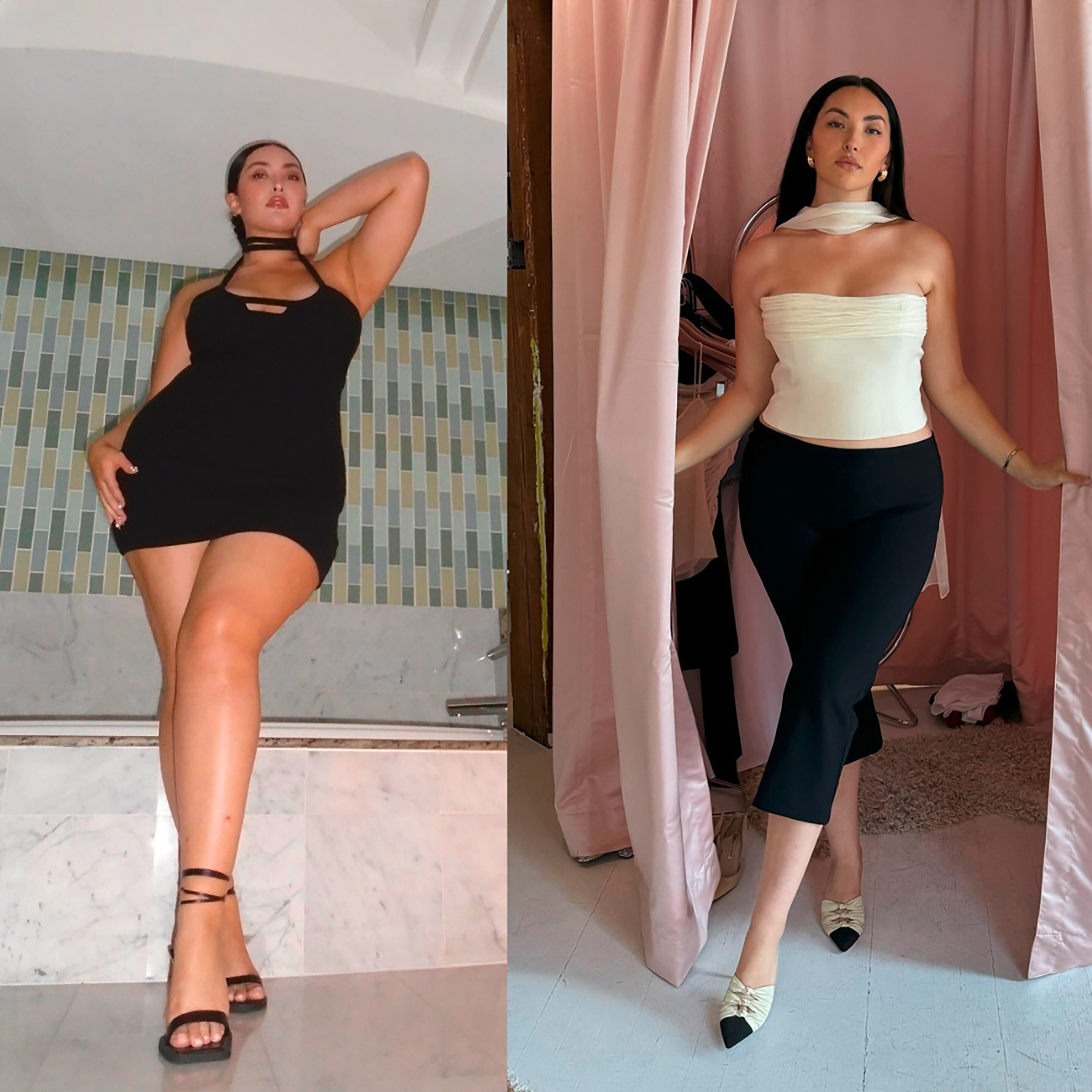 Plus-size woman in fitted clothing.