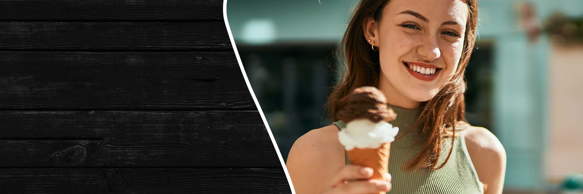 Young woman enjoying a Breyers CarbSmart ice cream cone