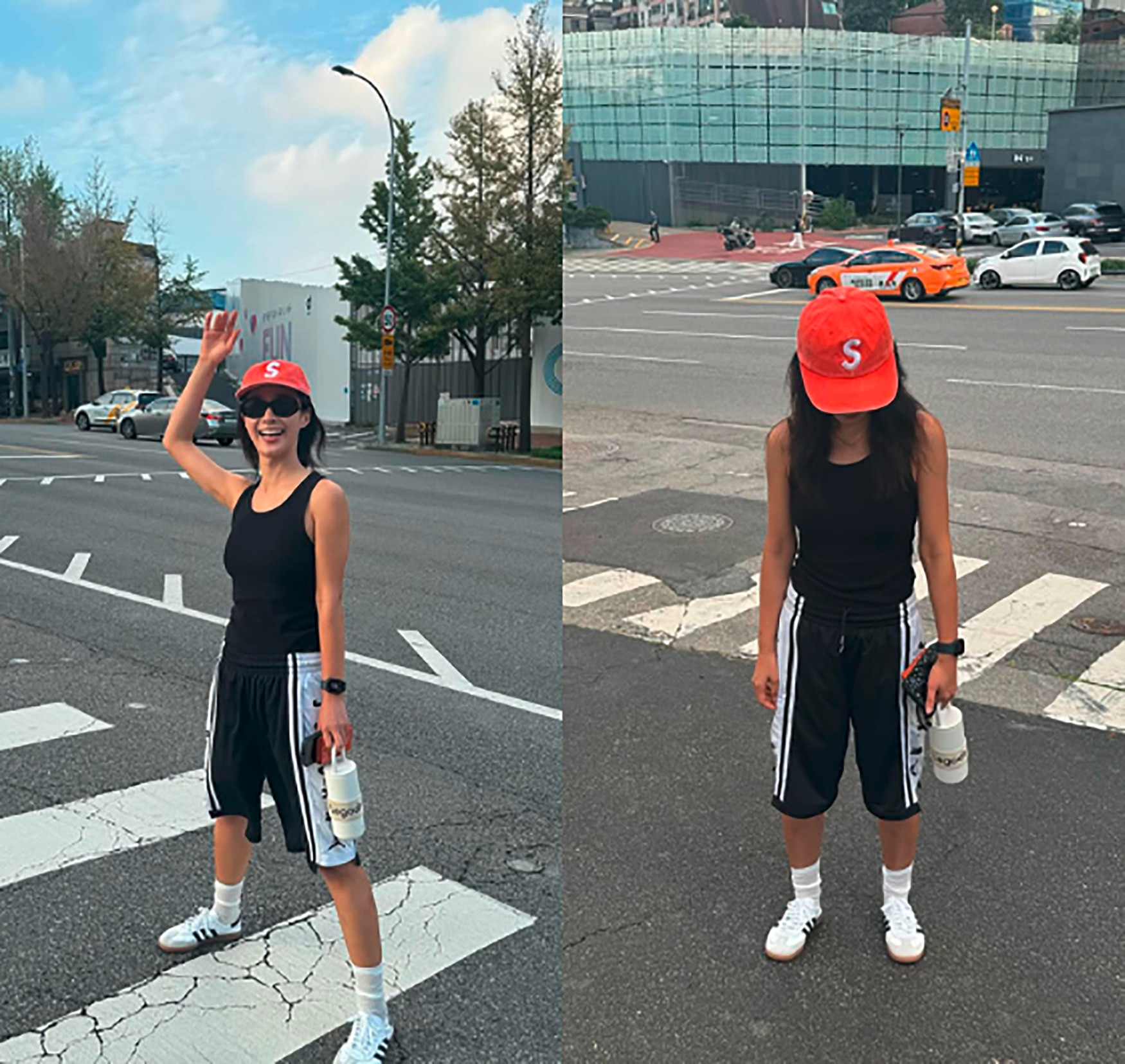 Woman in a sporty, casual outfit.