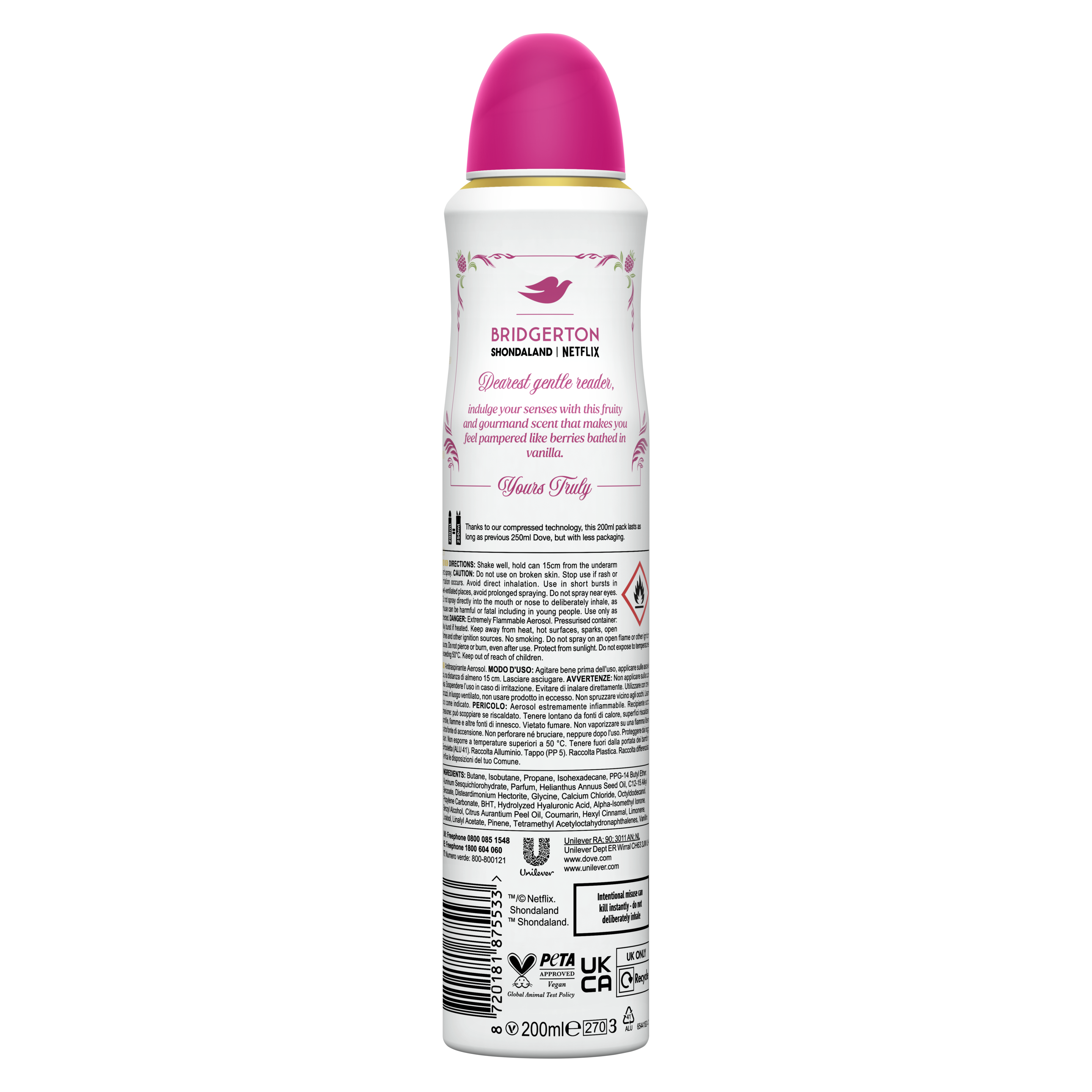 Dove Limited Edition Bridgerton Raspberry Rendezvous women's deodorant spray 200ml