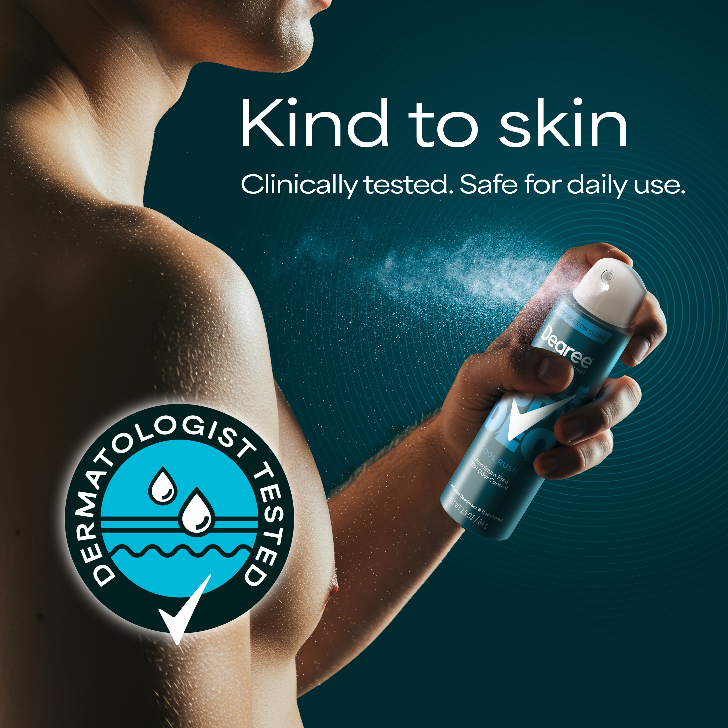 Cool Rush Whole Body Deodorant Spray For Men, Aluminum Free