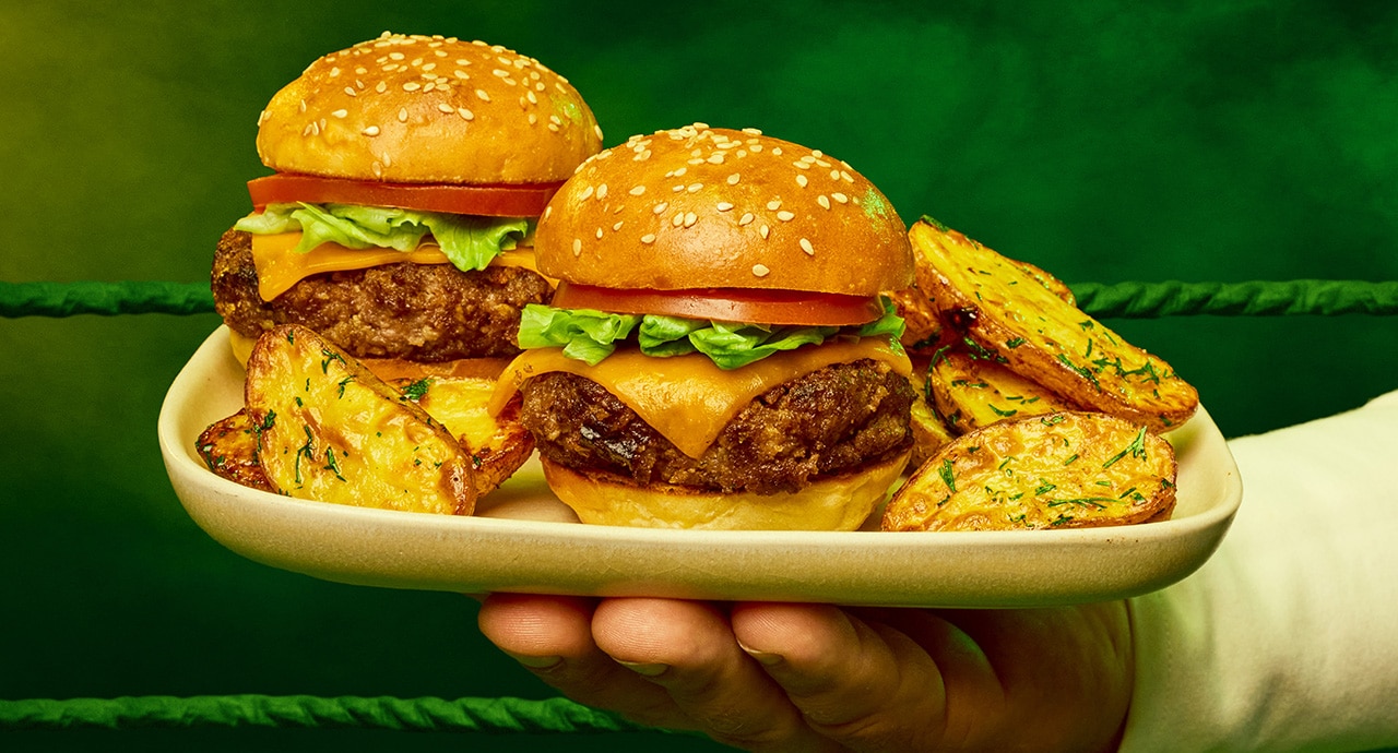 Smash Burgers with Dill Pickle Potatoes