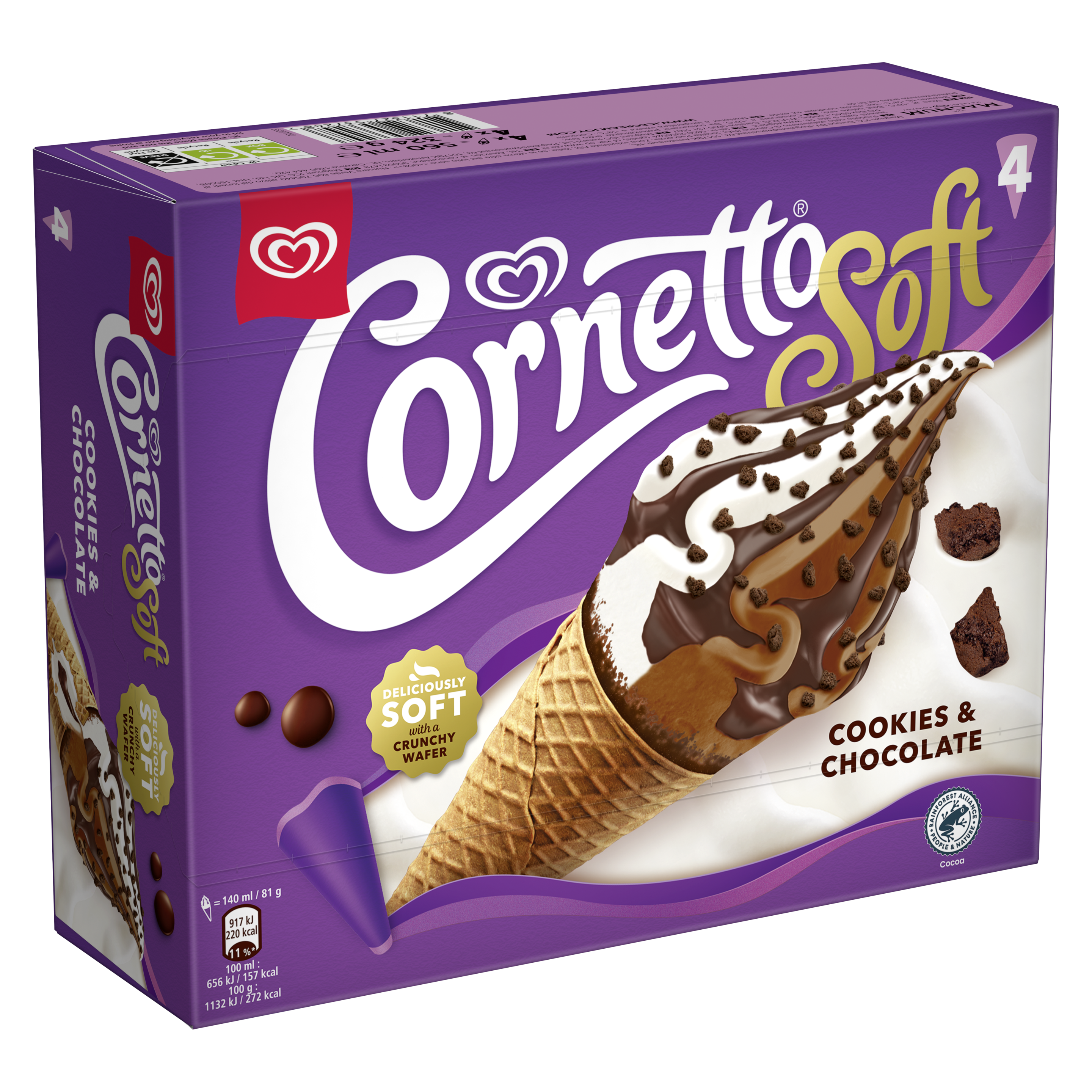 CORNETTO SOFT COOKIES & CHOCOLATE X4 packshot